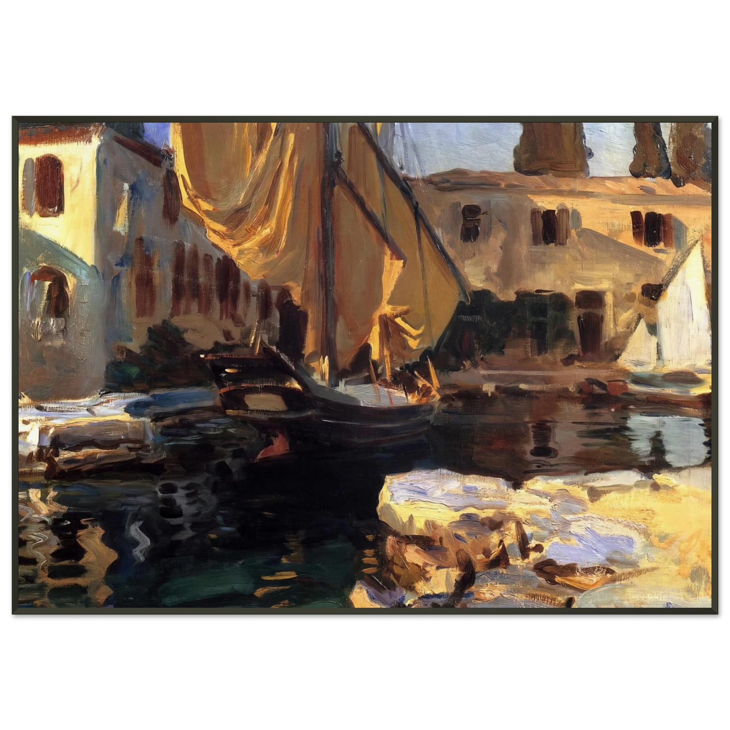 John Singer Sargent San Vigilio A Boat with Golden Sail Framed Art Print - Aluminum Frame - 21x29.7 cm / 8x12"