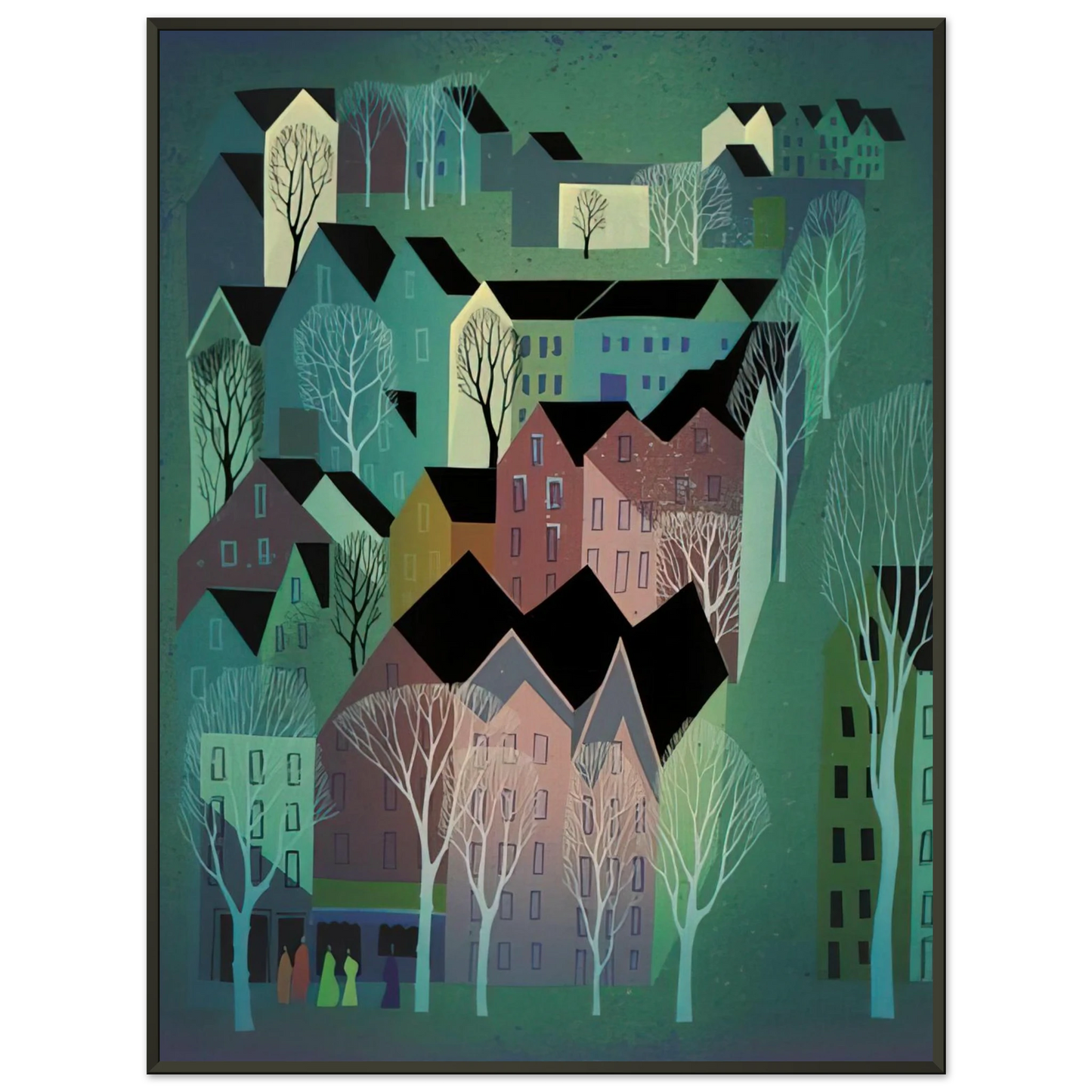 Eyvind Earle Village Framed Art Print - Aluminum Frame - 40x50 cm / 16x20 inches