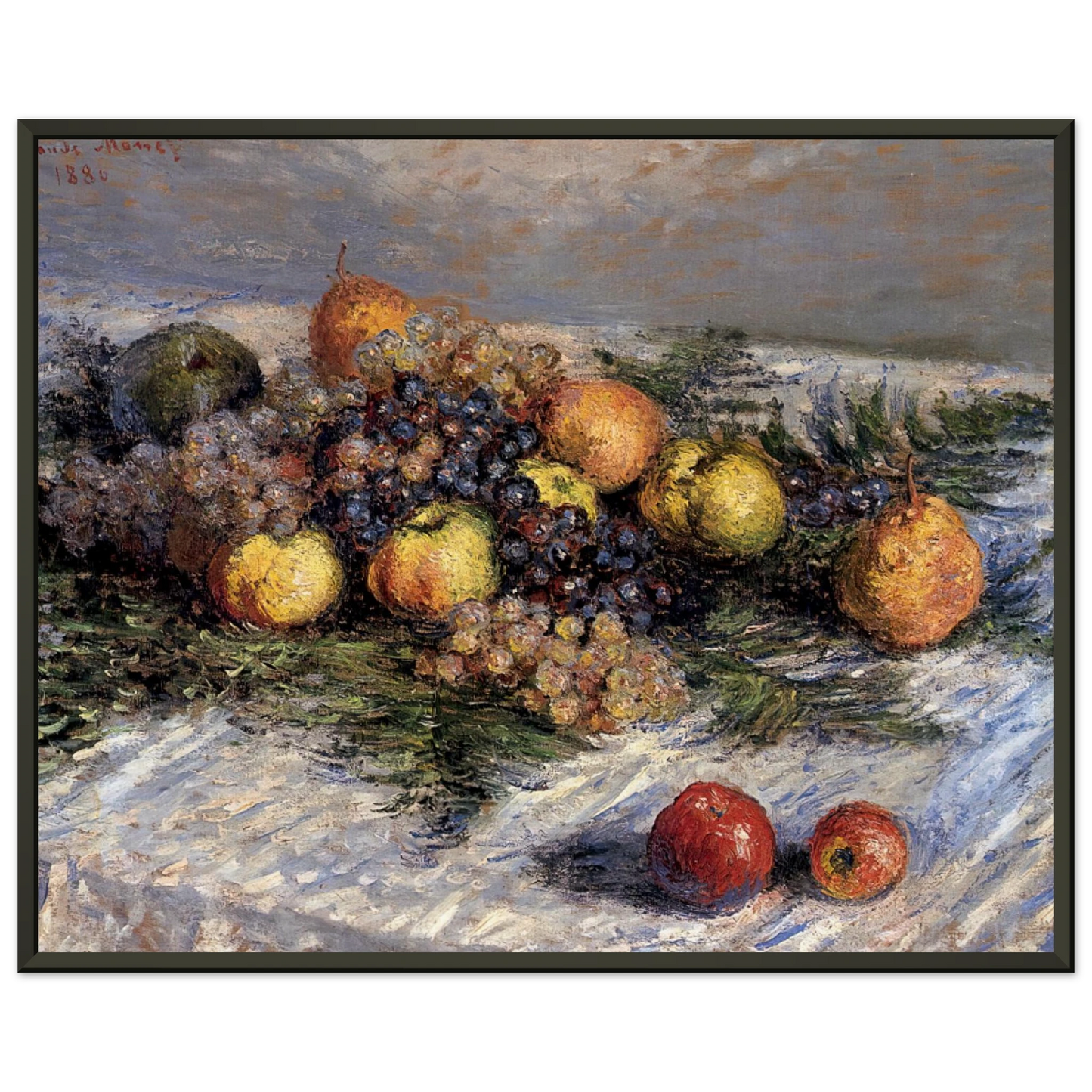 claude monet  Still Life with Pears and Grapes Framed Art Print  - Aluminum Frame - 70x100 cm / 28x40 inches