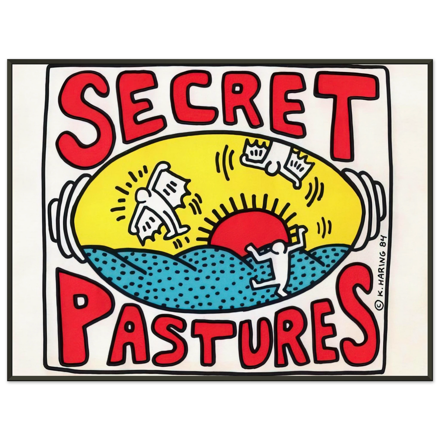 Keith Haring PROMOTIONAL POSTER FOR SECRET PASTURES 1984 Framed Art Print - Aluminum Frame - 70x100 cm / 28x40 inches