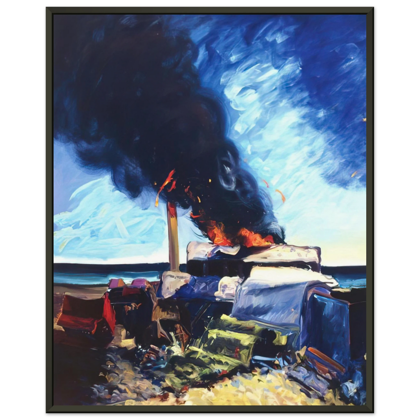 Carlos Almaraz Beach Trash Burning 1982 Framed Art Print - Aluminum Frame - 60x80 cm / 24x32 inches