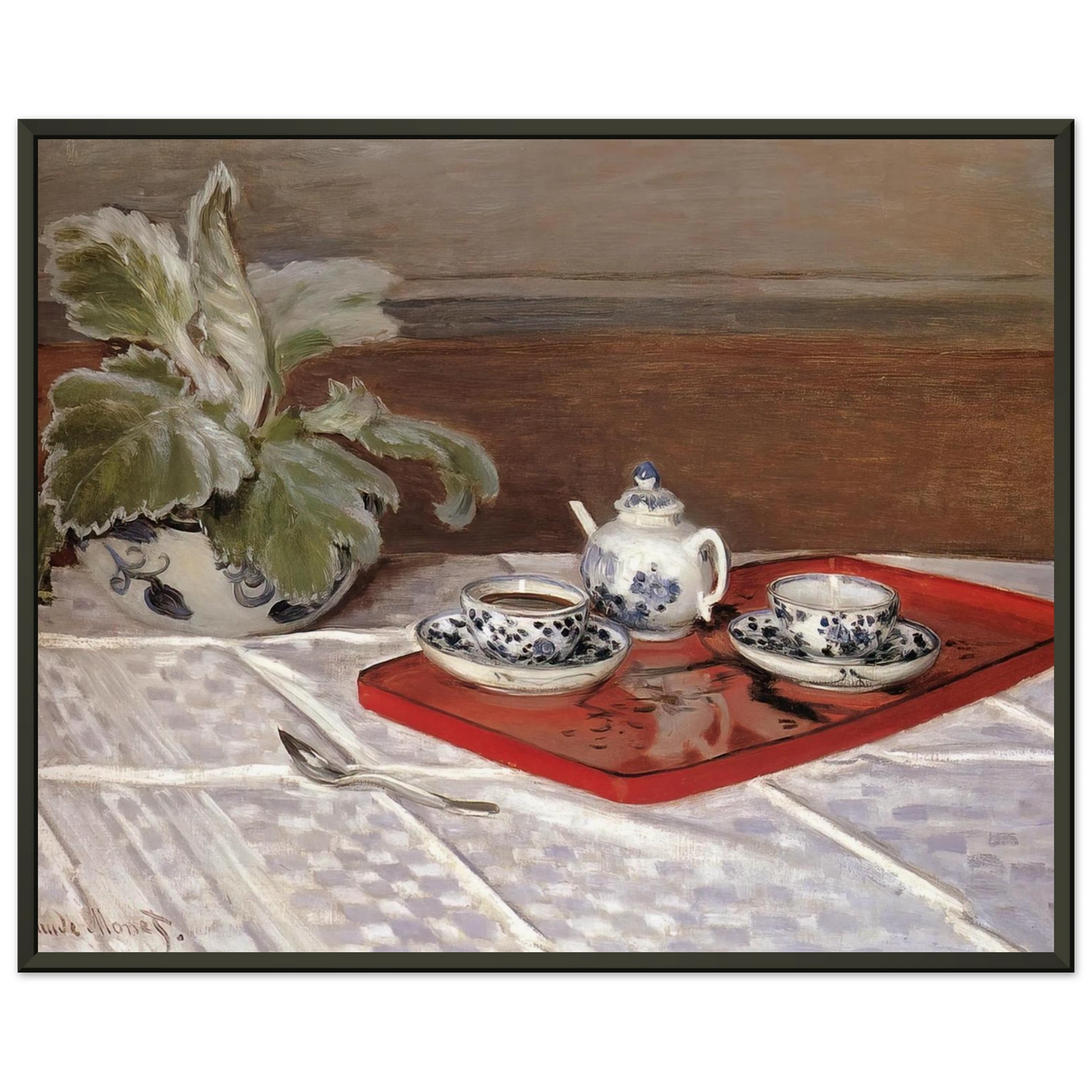claude monet The Tea Set Framed Art Print - Aluminum Frame - 70x100 cm / 28x40 inches