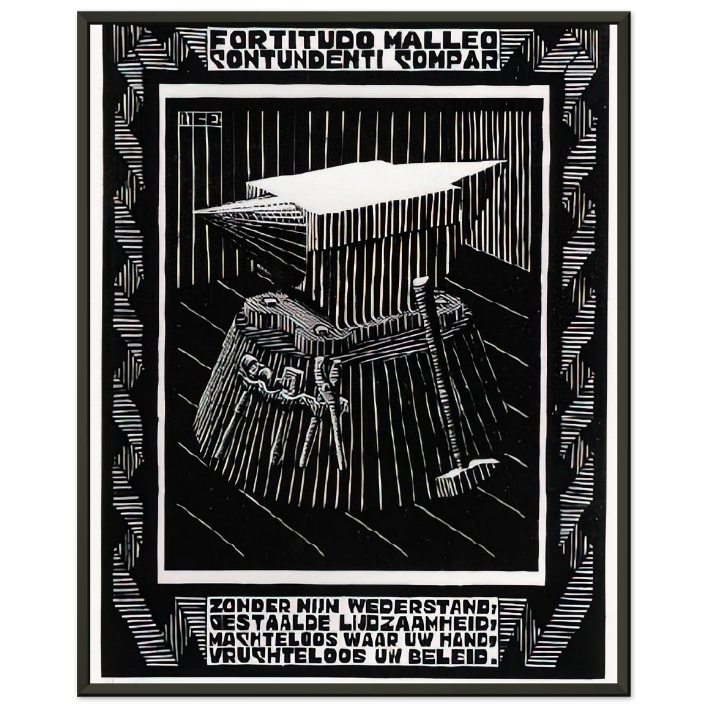 MC Escher  EMBLEMATA ANVIL Framed Art Print  - Aluminum Frame - 40x50 cm / 16x20 inches