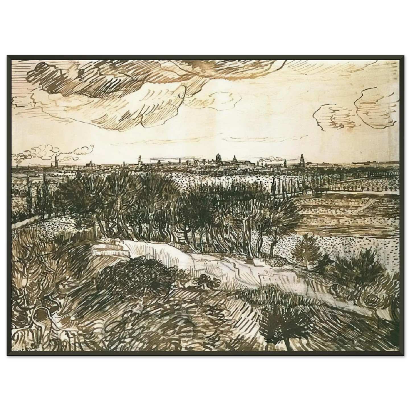 Vincent van Gogh View of Arles from a Hill Framed Art Print - Aluminum Frame - 60x80 cm / 24x32 inches