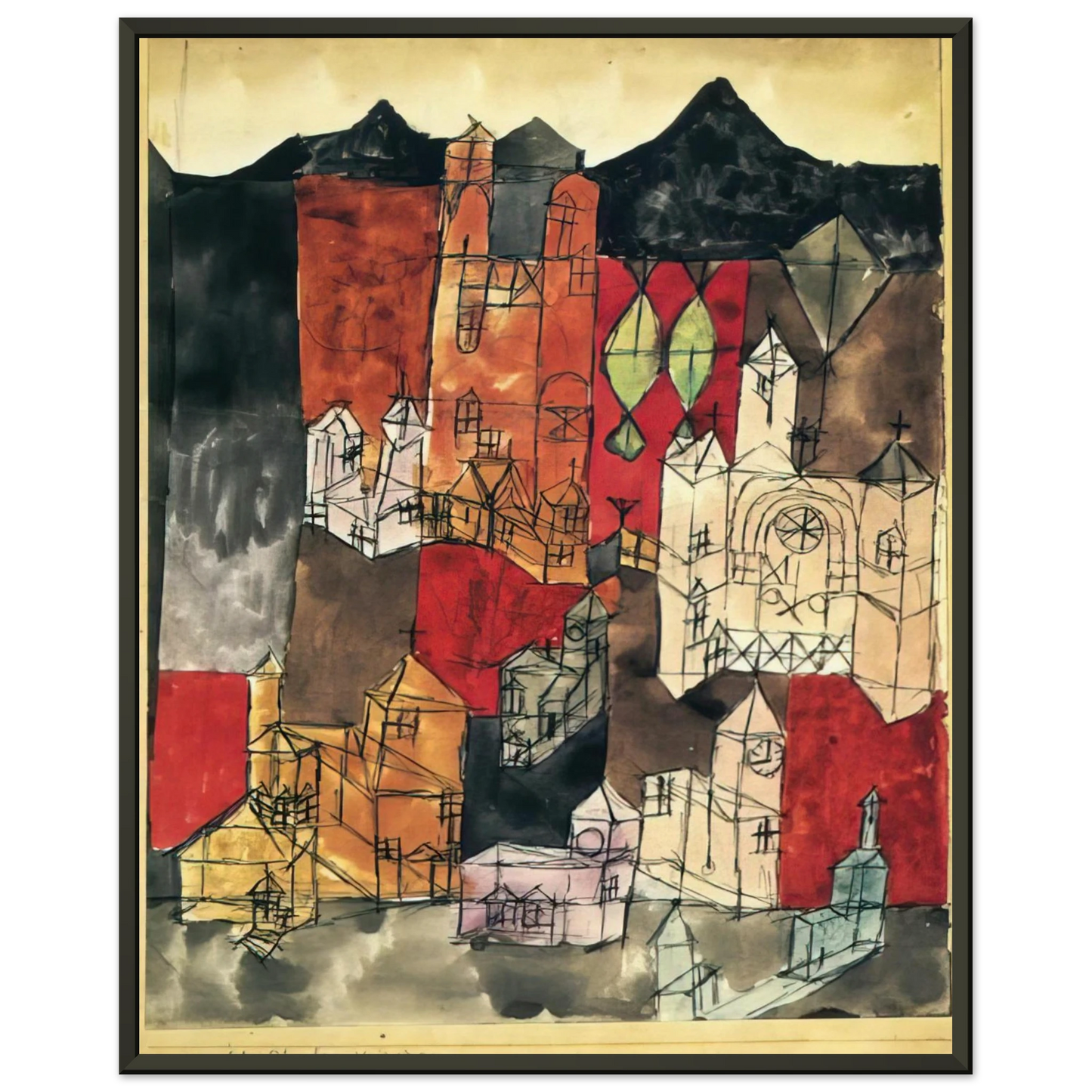 Paul Klee CITY OF CHURCHES 1918 Framed Art Print - Aluminum Frame - 40x50 cm / 16x20 inches