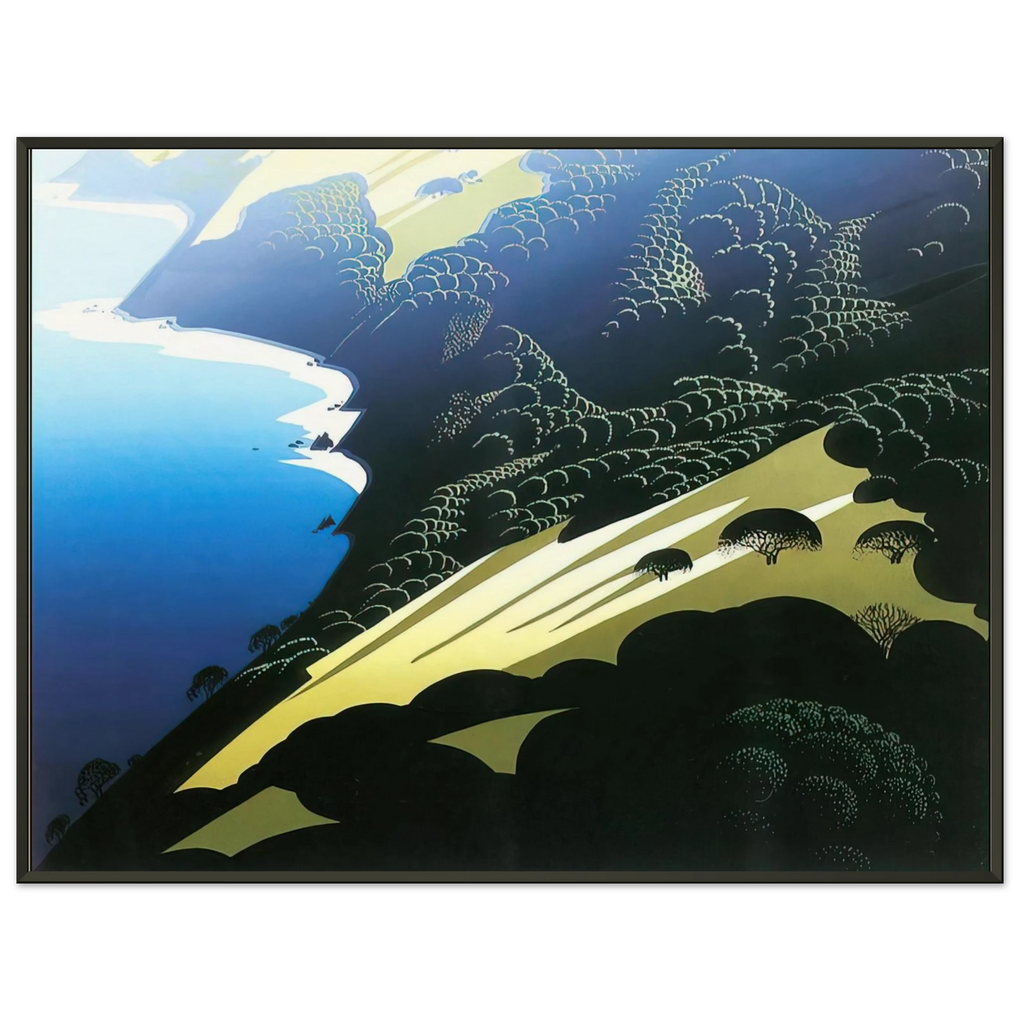 Eyvind Earle  Seaside Pastures Framed Art Print  - Aluminum Frame - 60x80 cm / 24x32 inches