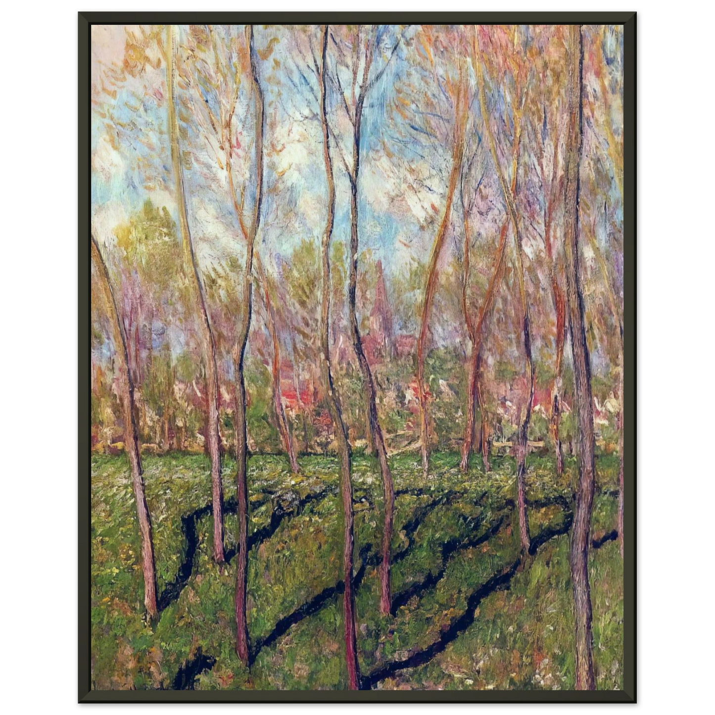 claude monet Trees in Winter View of Bennecourt Framed Art Print - Aluminum Frame - 70x100 cm / 28x40 inches
