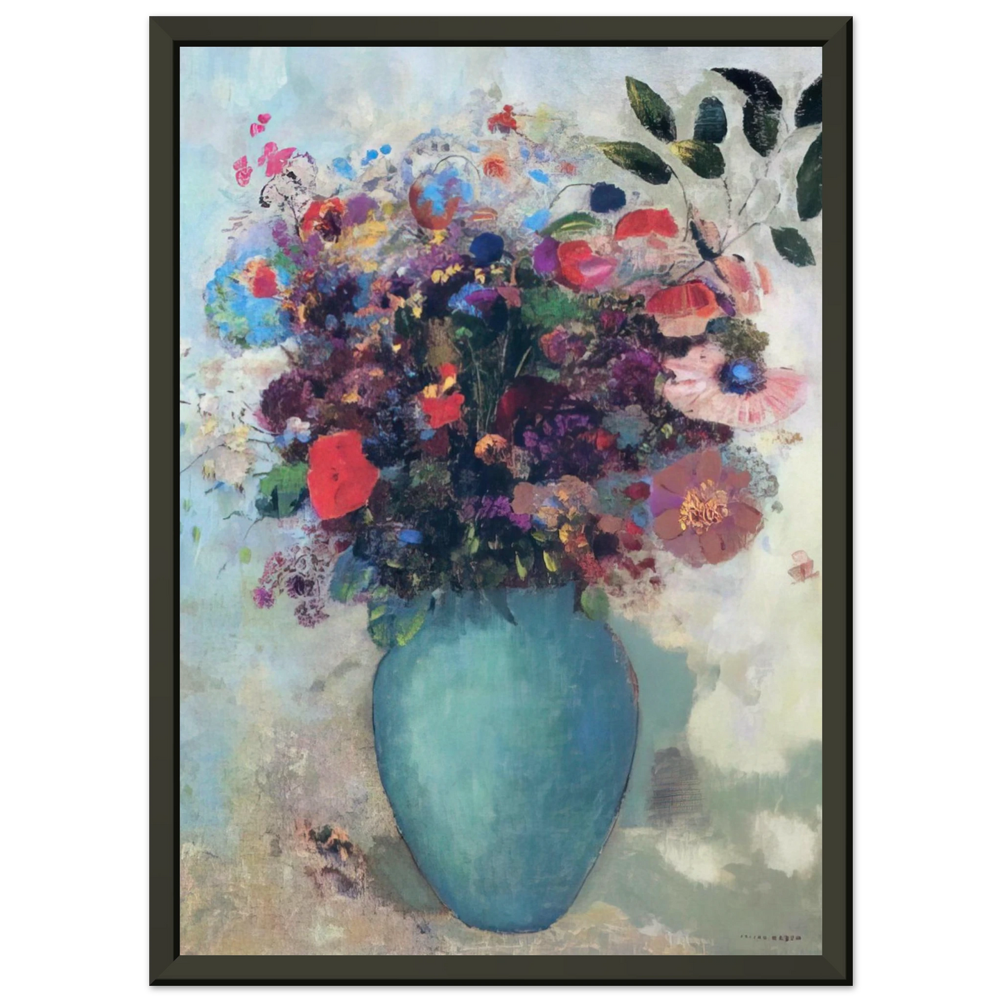 Odilon Redon FLOWERS IN A TURQUOISE VASE Framed Art Print - Aluminum Frame - 40x50 cm / 16x20 inches