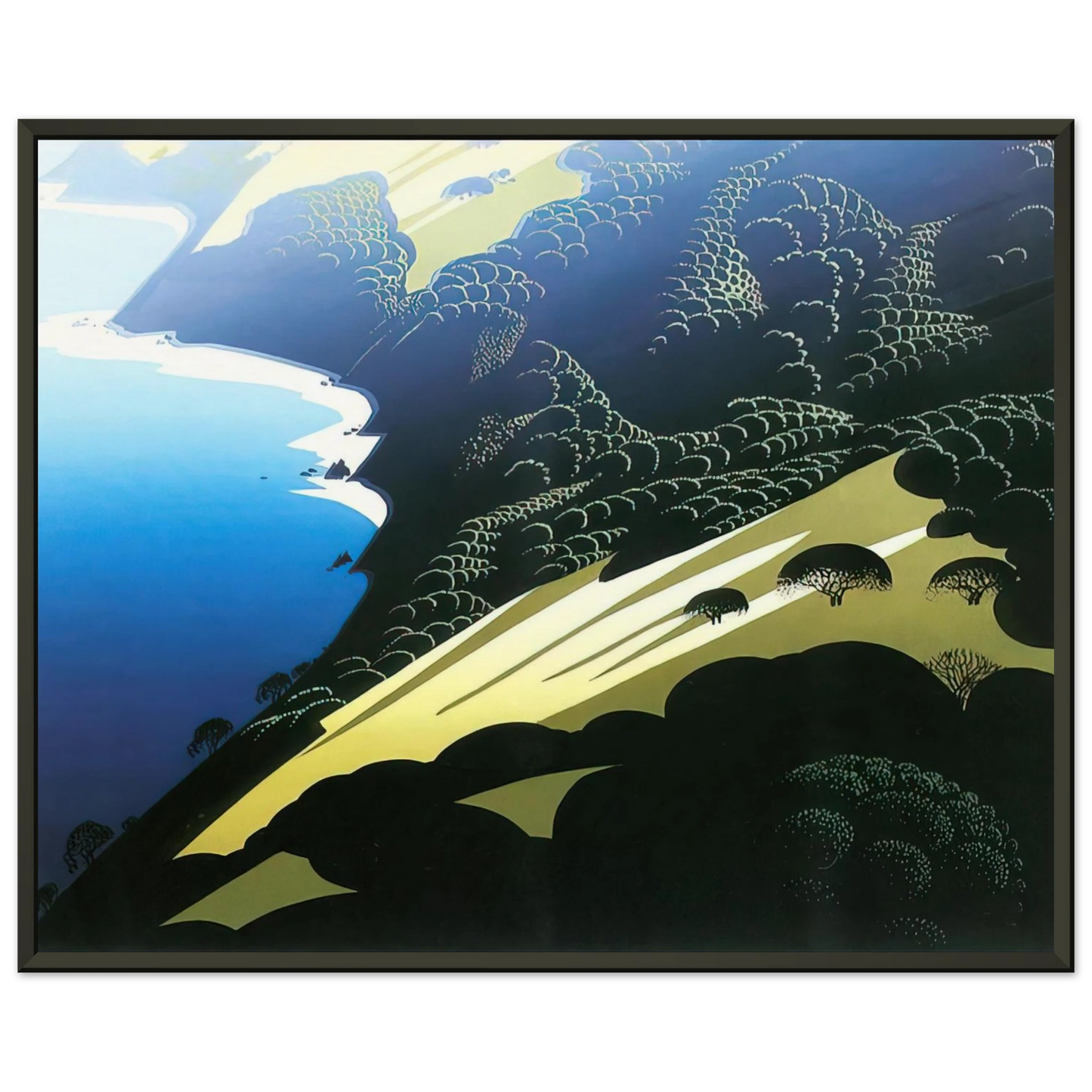 Eyvind Earle  Seaside Pastures Framed Art Print  - Aluminum Frame - 70x100 cm / 28x40 inches