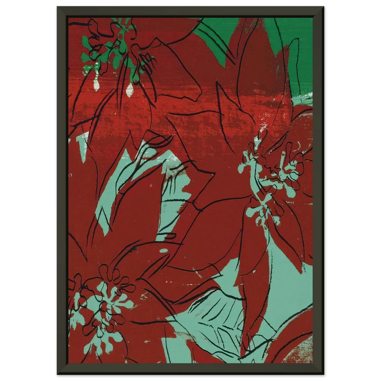 Andy Warhol Poinsettias Framed Art Print - Aluminum Frame - 60x80 cm / 24x32 inches