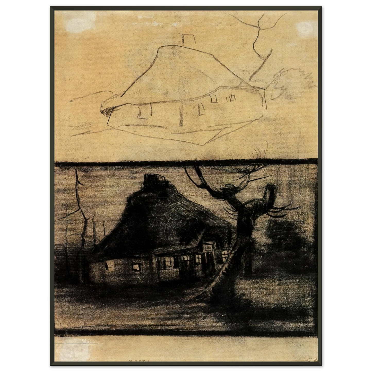 Vincent van Gogh Two Studies of a Cottage Framed Art Print - Aluminum Frame - 60x80 cm / 24x32 inches