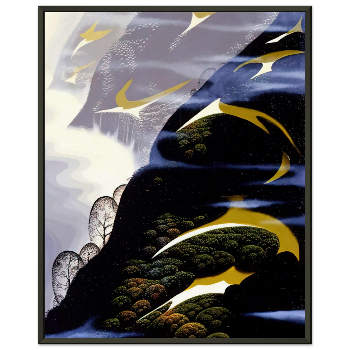 Eyvind Earle Copy of Sea mist and Pastures Framed Art Print - Aluminum Frame - 60x80 cm / 24x32 inches
