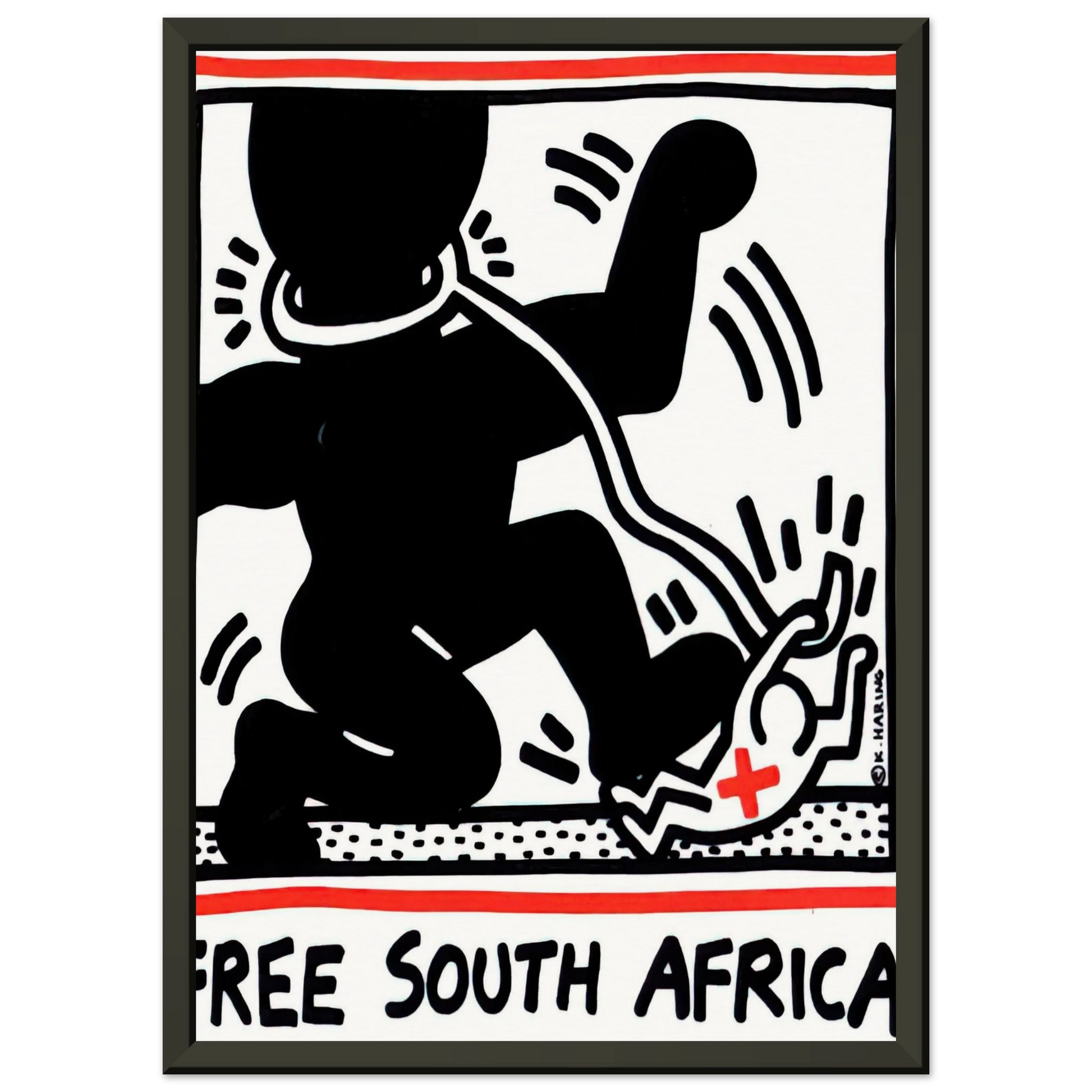 Keith Haring  FREE SOUTH AFRICA 1985 Framed Art Print  - Aluminum Frame - 60x80 cm / 24x32 inches