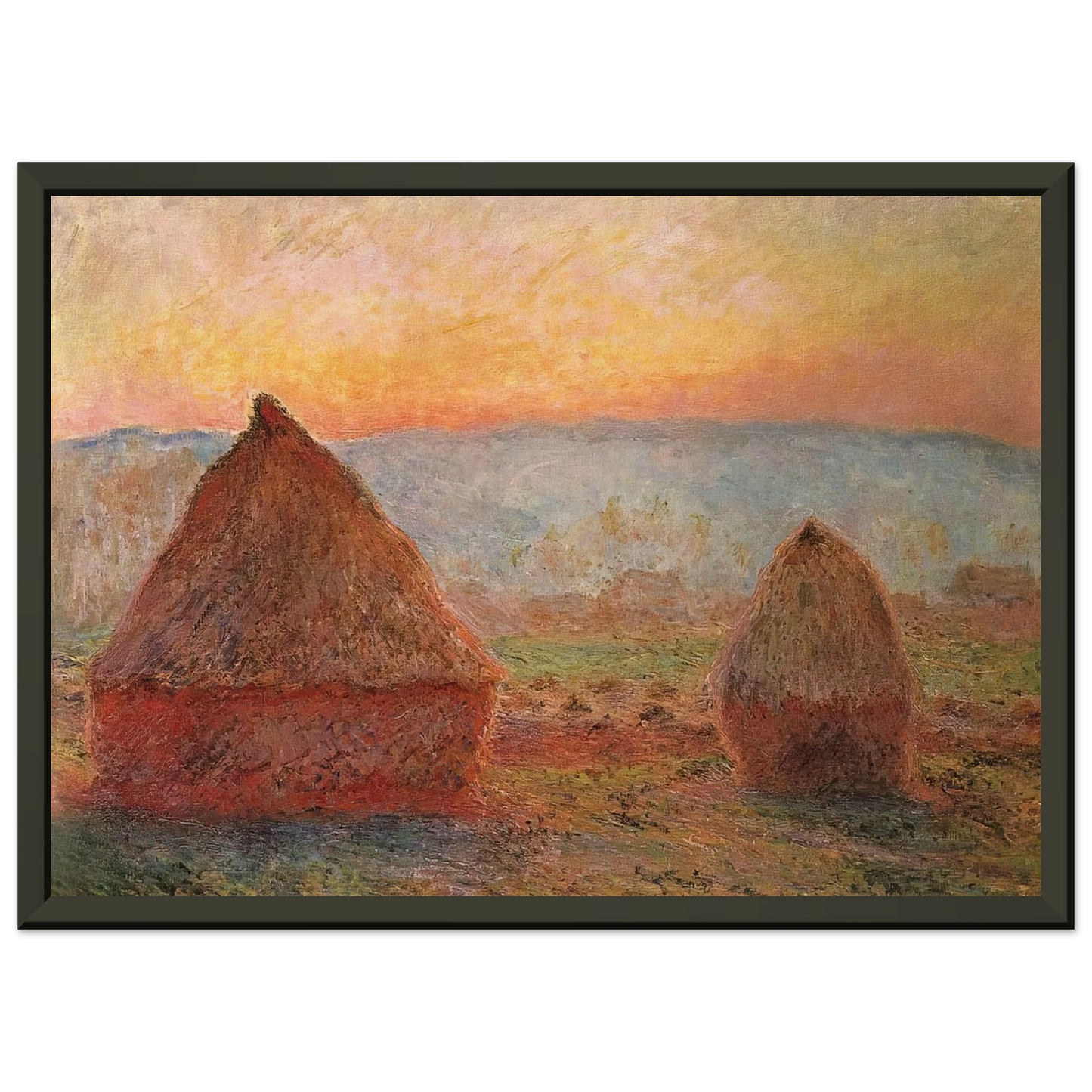 claude monet  Grainstacks at Giverny Sunset Framed Art Print  - Aluminum Frame - 40x50 cm / 16x20 inches