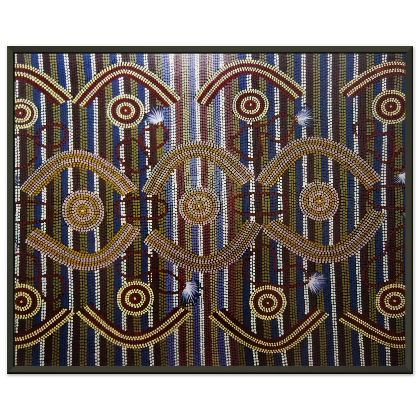Clifford Possum Tjapaltjarri Anmatyerre Ceremonial Designs Associated with the Rockhole Site Intankangu 1982 Framed Art Print - Aluminum Frame - 40x50 cm / 16x20 inches