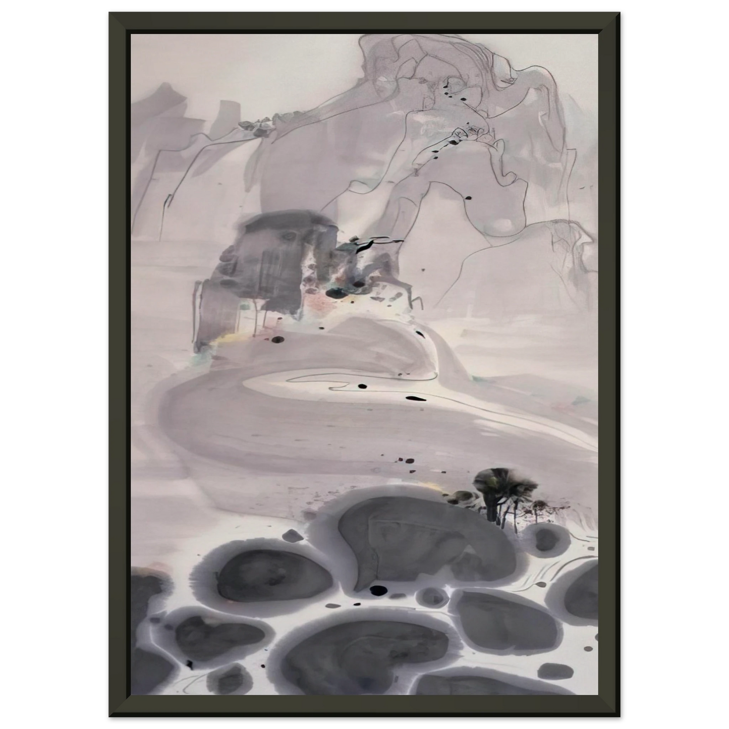 Wu Guanzhong Mountains High and Streams Eternal 1986 Framed Art Print - Aluminum Frame - 40x50 cm / 16x20 inches