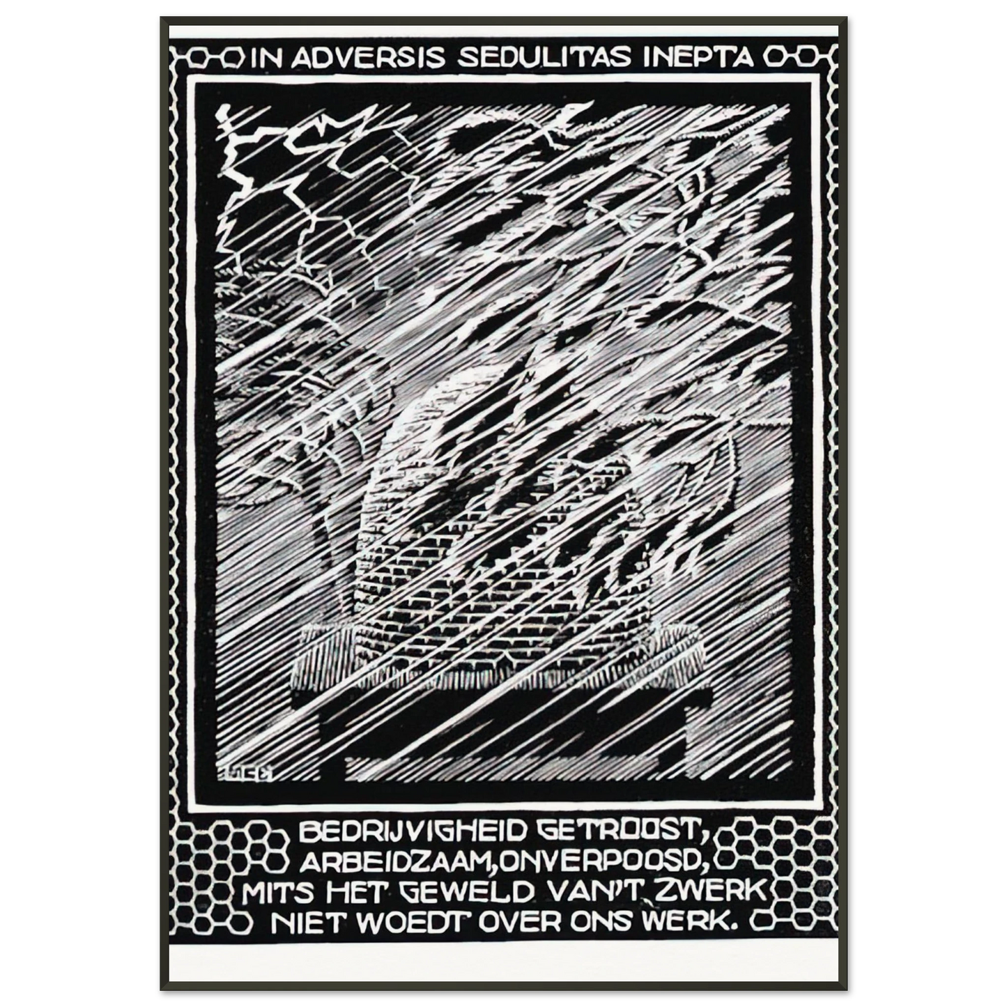 MC Escher  EMBLEMATA BEEHIVE Framed Art Print  - Aluminum Frame - 21x29.7 cm / 8x12"