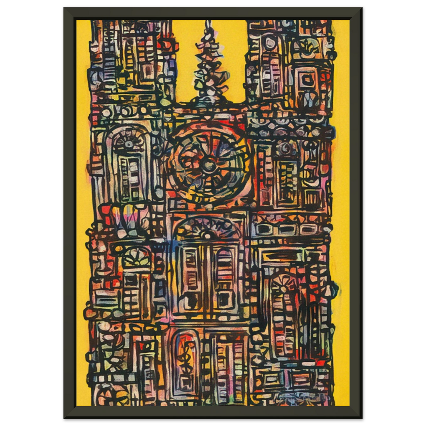 Rene Portocarrero CATHEDRAL IN YELLOW 1961 Framed Art Print - Aluminum Frame - 40x50 cm / 16x20 inches