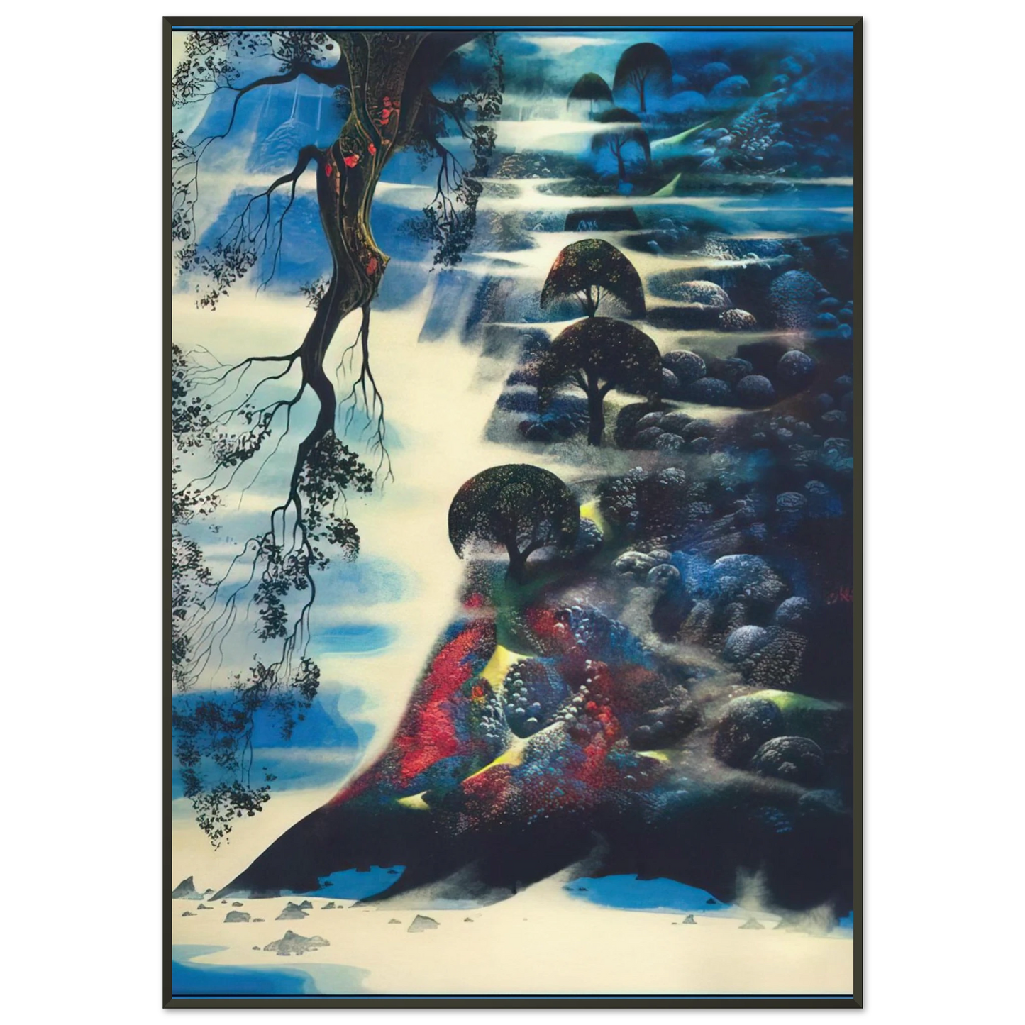Eyvind Earle Summer Morning Mist Framed Art Print - Aluminum Frame - 21x29.7 cm / 8x12"