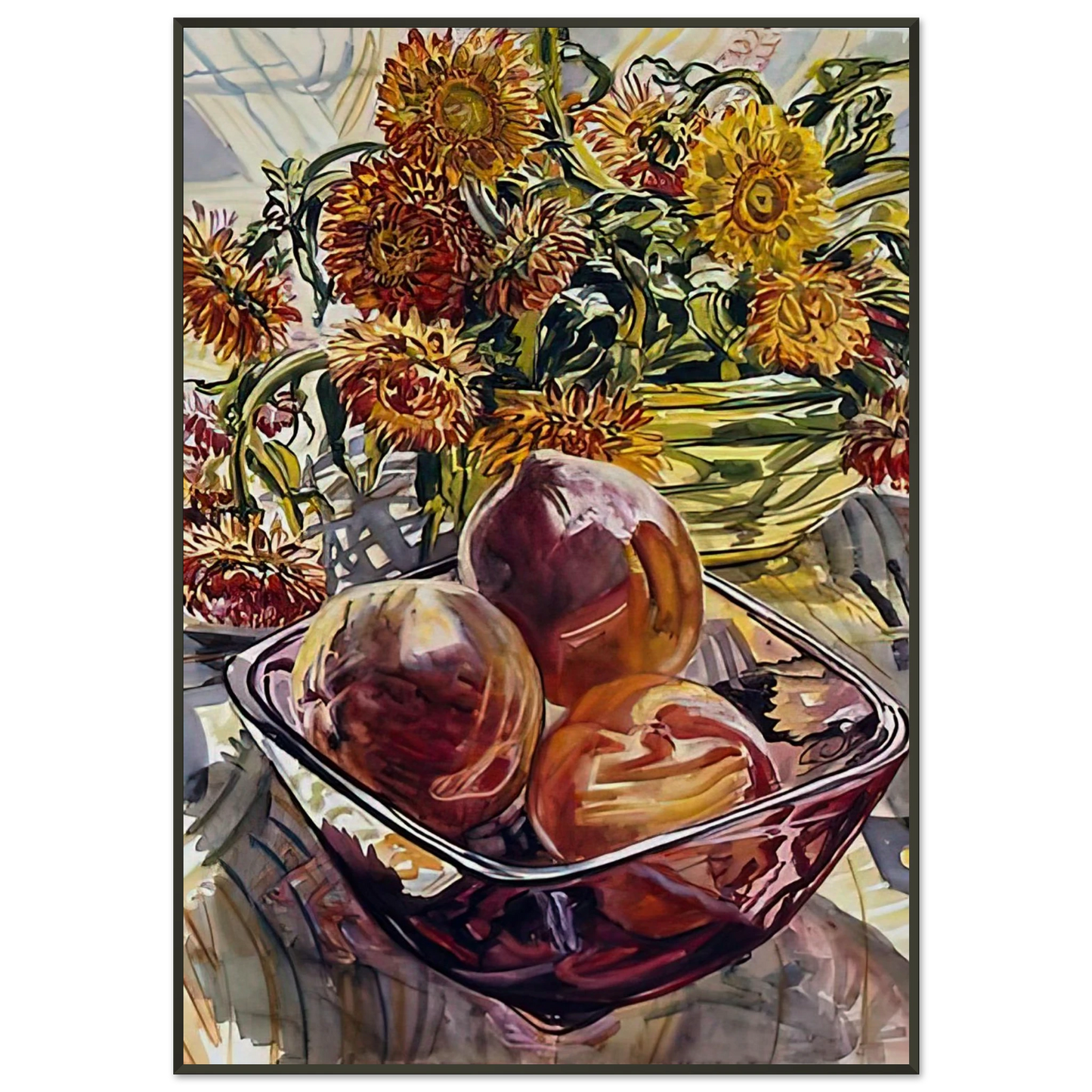 Janet Fish PEACHES AND STRAWFLOWERS 1990 Framed Art Print - Aluminum Frame - 21x29.7 cm / 8x12"