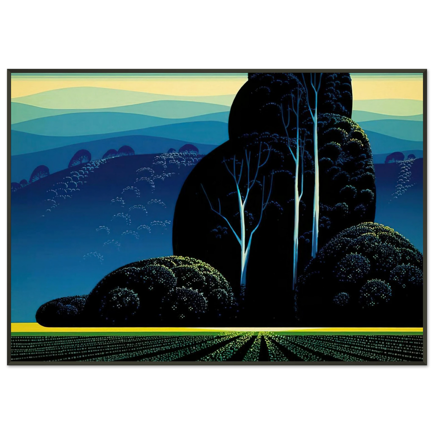 Eyvind Earle  Even Tide Framed Art Print  - Aluminum Frame - 21x29.7 cm / 8x12"
