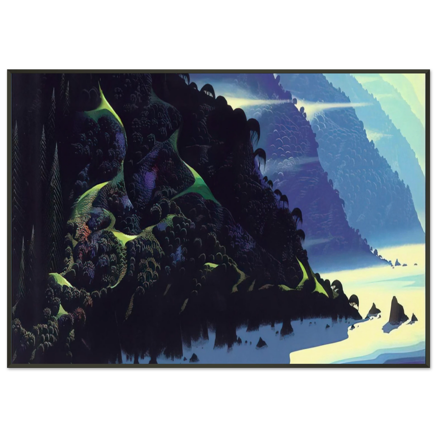 Eyvind Earle  Blue Coastline Framed Art Print  - Aluminum Frame - 21x29.7 cm / 8x12"