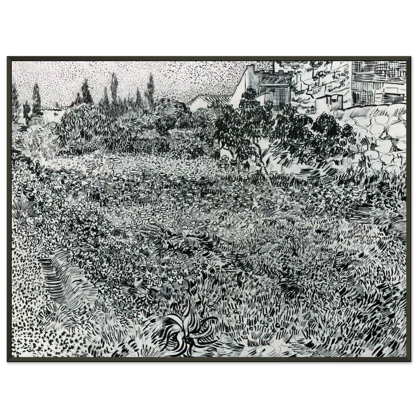 Vincent van Gogh  Garden with Flowers Framed Art Print  - Aluminum Frame - 60x80 cm / 24x32 inches