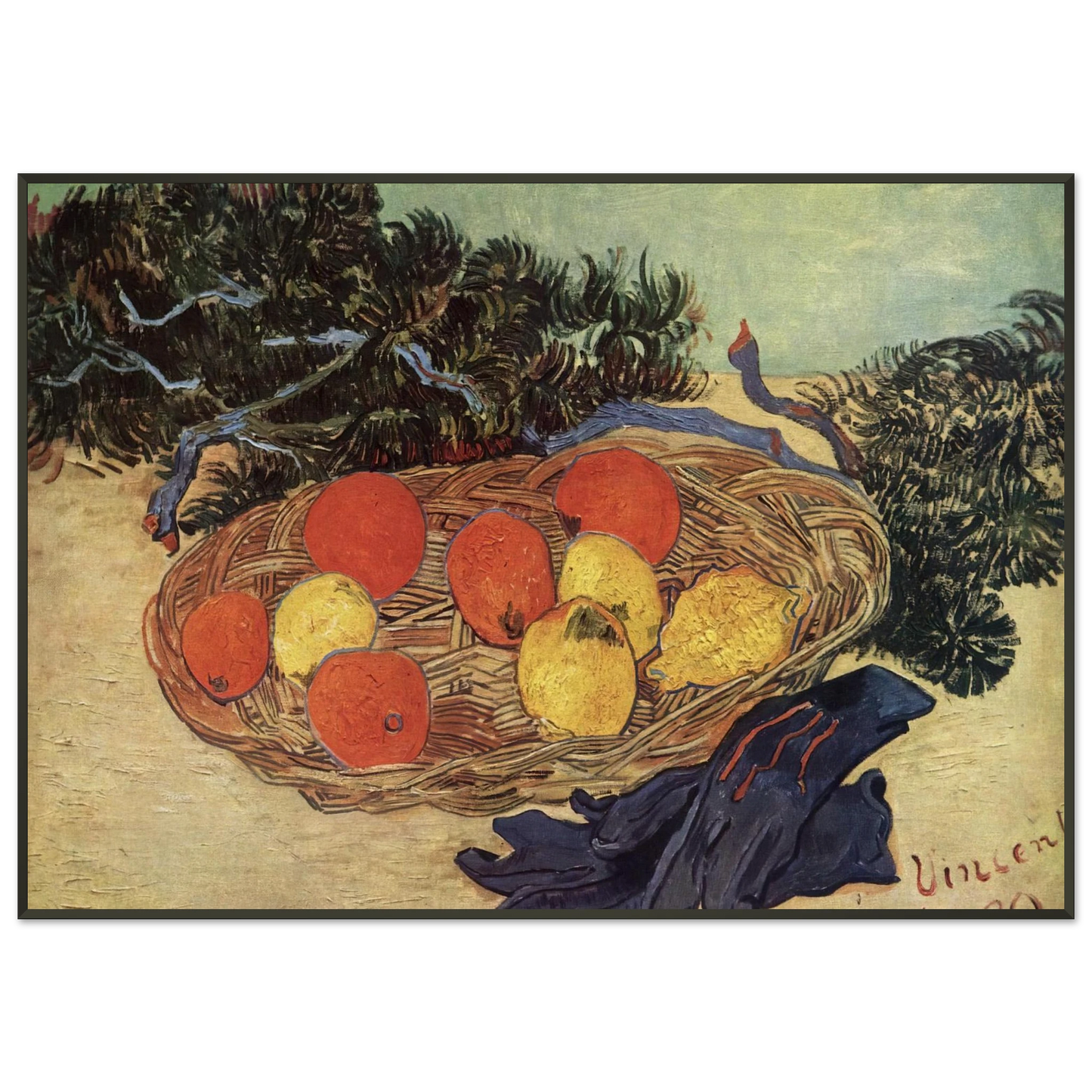 Vincent van Gogh  Still Life with Oranges and Lemons with Blue Gloves Framed Art Print  - Aluminum Frame - 21x29.7 cm / 8x12"