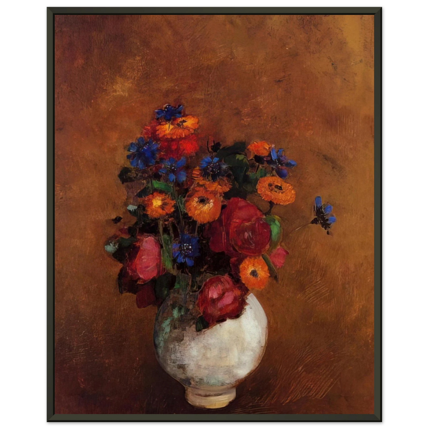 Odilon Redon BOUQUET OF FLOWERS IN A WHITE VASE Framed Art Print - Aluminum Frame - 70x100 cm / 28x40 inches