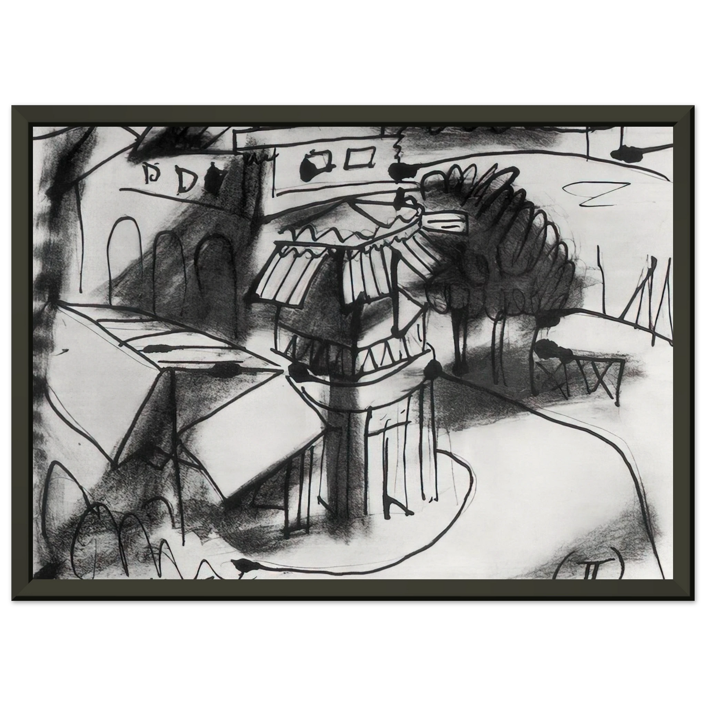 Pablo Picasso  Cafe in Royan  1940 Framed Art Print  - Aluminum Frame - 40x50 cm / 16x20 inches