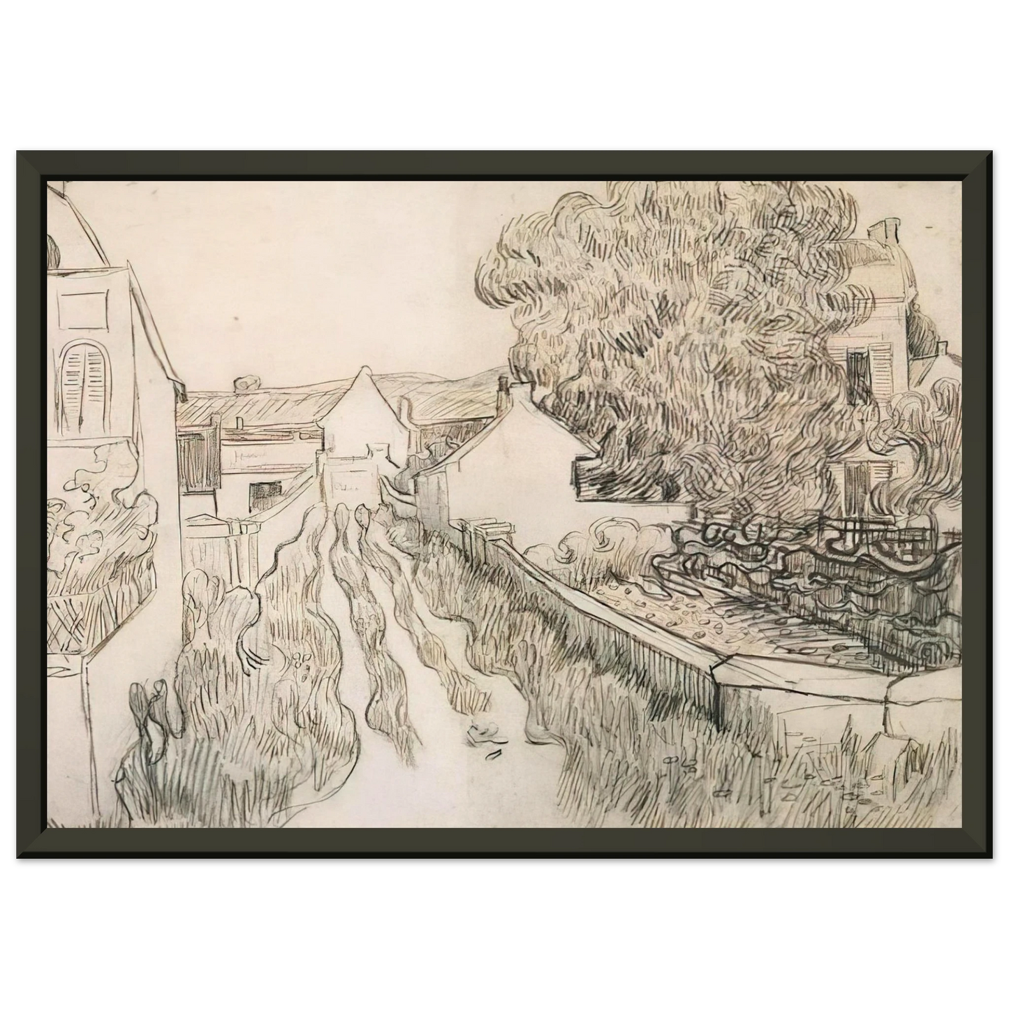 Vincent van Gogh Village Street Framed Art Print - Aluminum Frame - 40x50 cm / 16x20 inches