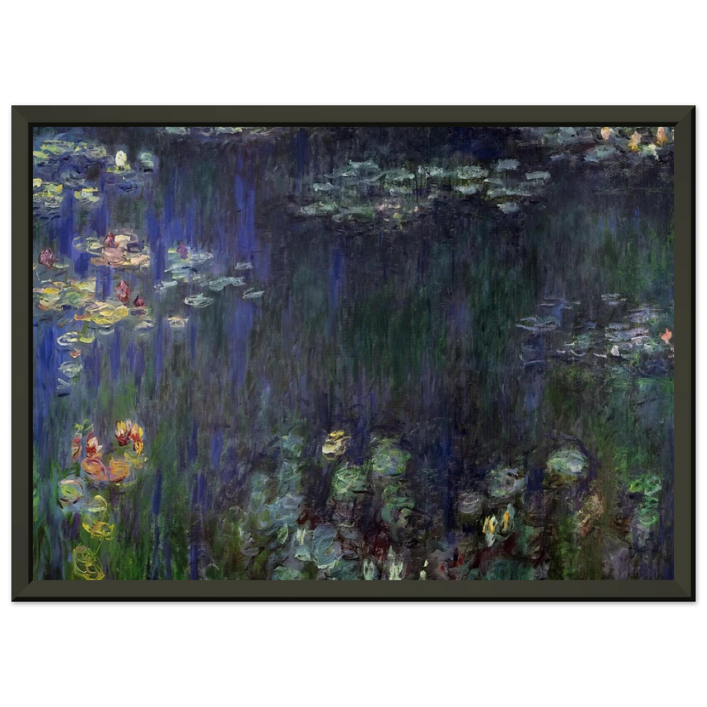claude monet Water Lilies Green Reflection left half Framed Art Print - Aluminum Frame - 60x80 cm / 24x32 inches