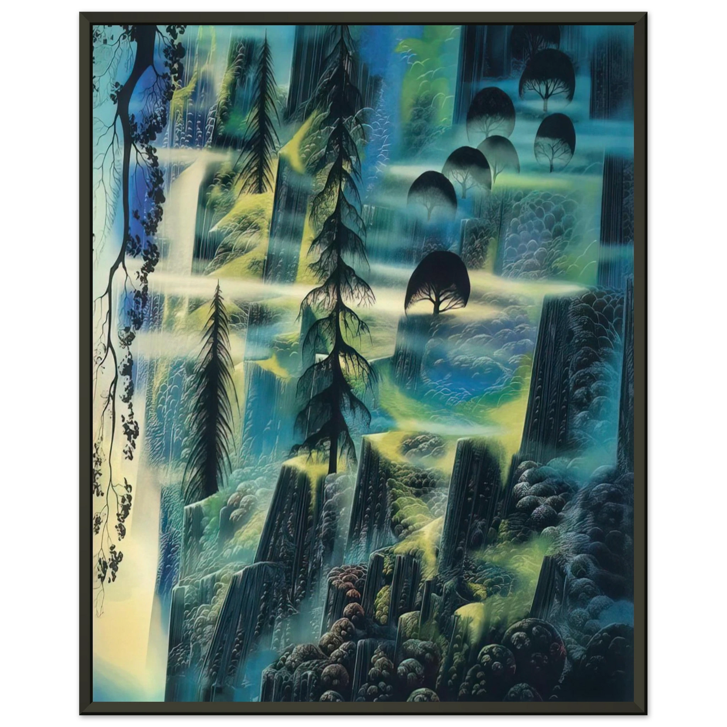 Eyvind Earle Where Eagles Fly Framed Art Print - Aluminum Frame - 40x50 cm / 16x20 inches