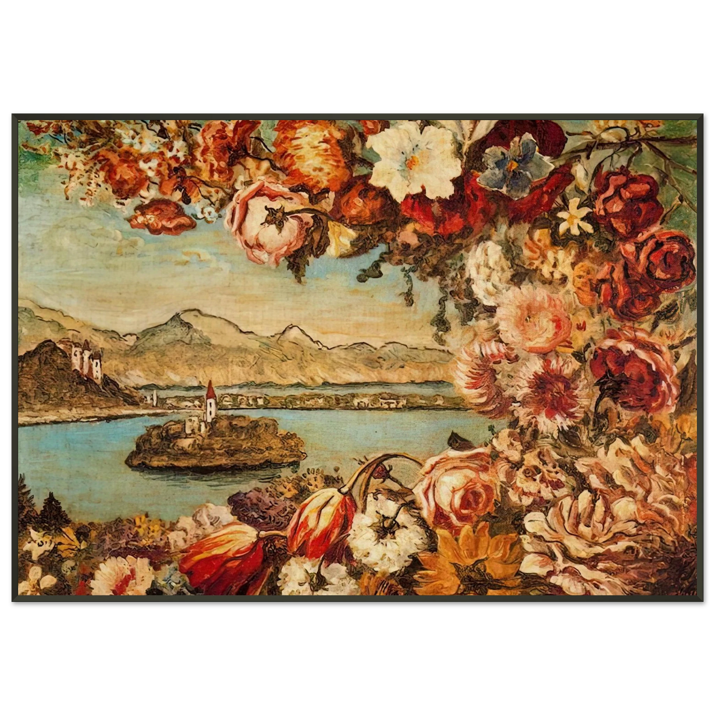 Giorgio de Chirico ISLAND AND FLOWER GARLAND Framed Art Print - Aluminum Frame - 21x29.7 cm / 8x12"