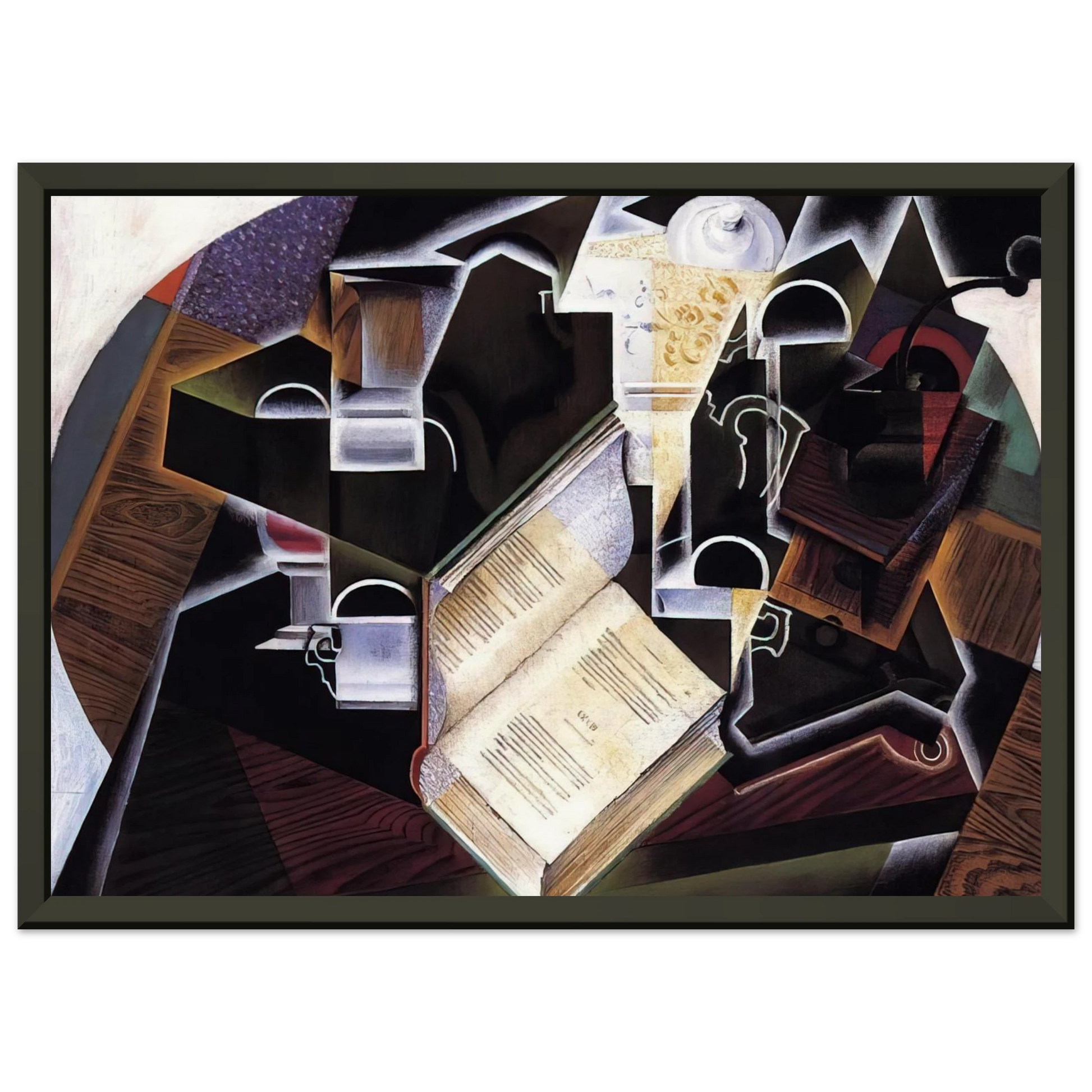 Juan Gris  BOOK PIPE AND GLASSES Framed Art Print  - Aluminum Frame - 40x50 cm / 16x20 inches
