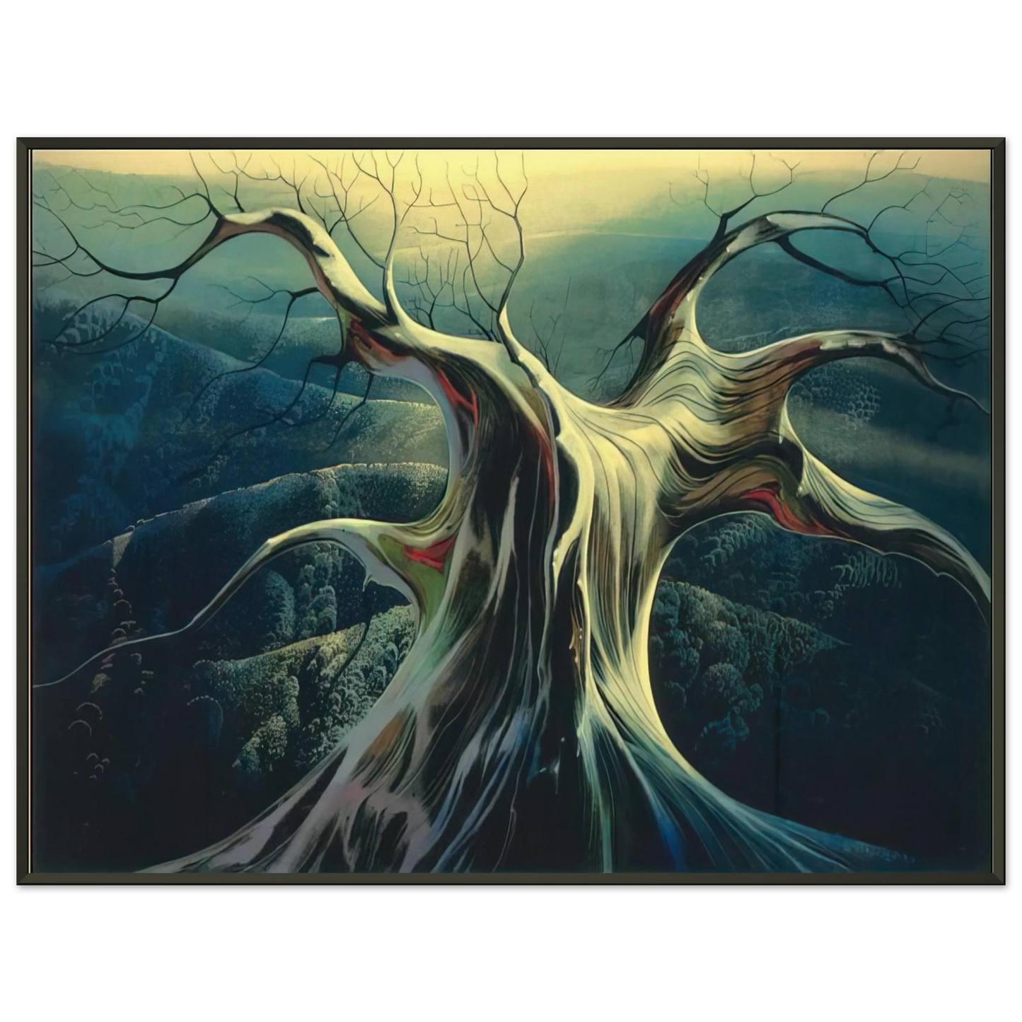 Eyvind Earle  Moonlit Tree Trunk Framed Art Print  - Aluminum Frame - 70x100 cm / 28x40 inches
