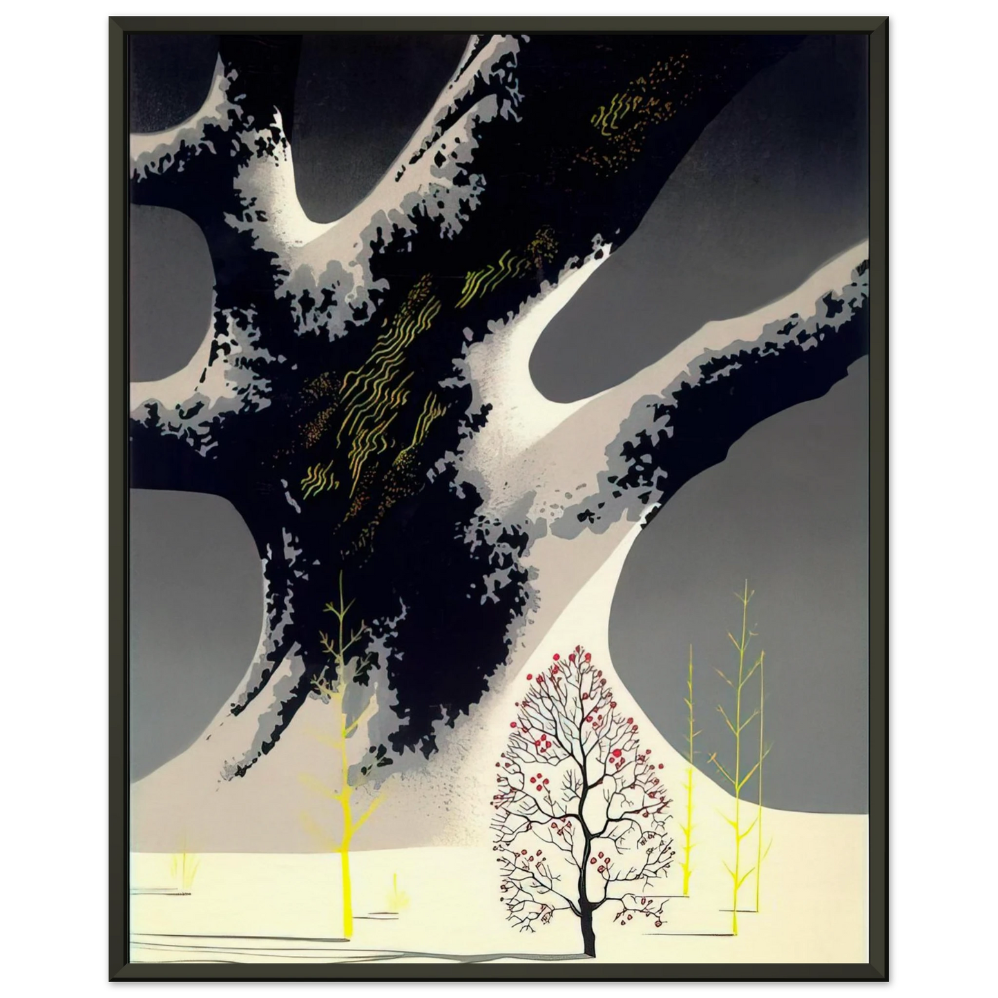 Eyvind Earle Winter Oak Framed Art Print - Aluminum Frame - 70x100 cm / 28x40 inches