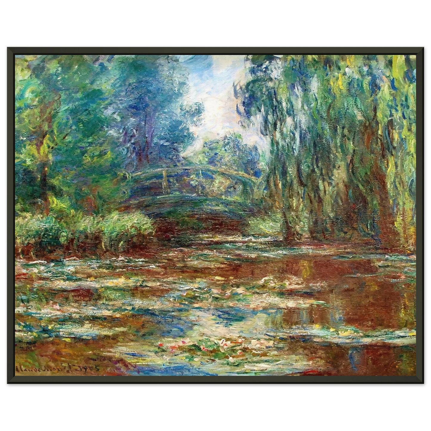 claude monet Water Lily Pond and Bridge Framed Art Print - Aluminum Frame - 60x80 cm / 24x32 inches