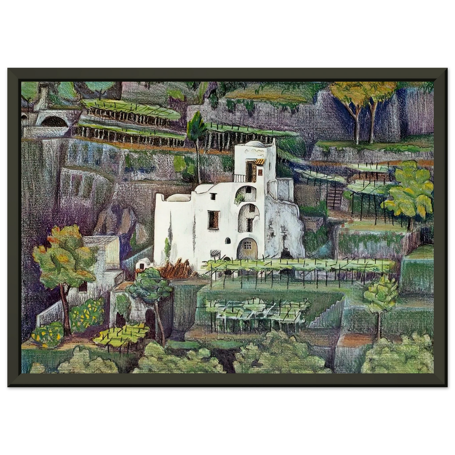 MC Escher  FARMHOUSE RAVELLO COLOUR Framed Art Print  - Aluminum Frame - 60x80 cm / 24x32 inches