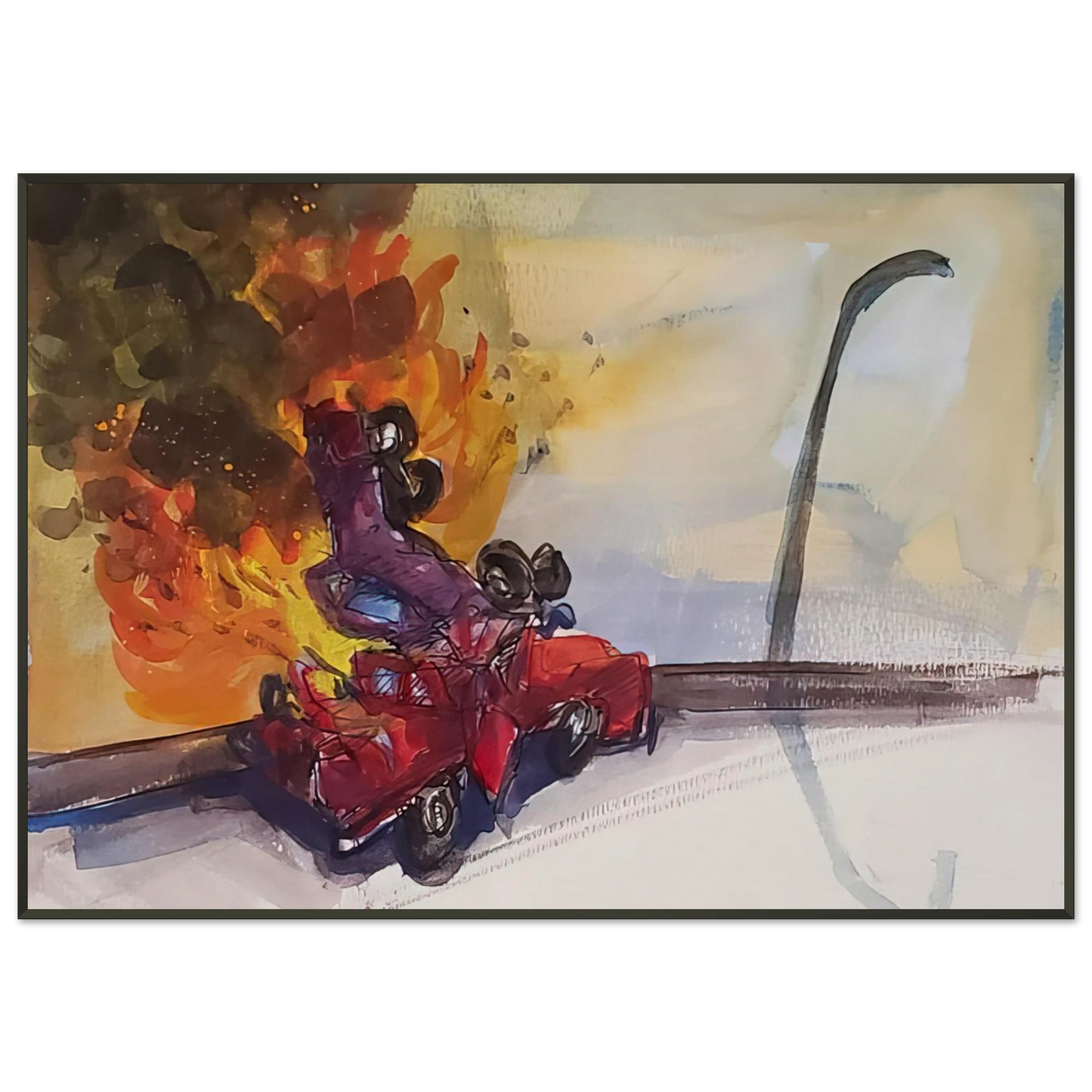 Carlos Almaraz Pile Up Crash 1984 Framed Art Print - Aluminum Frame - 21x29.7 cm / 8x12"