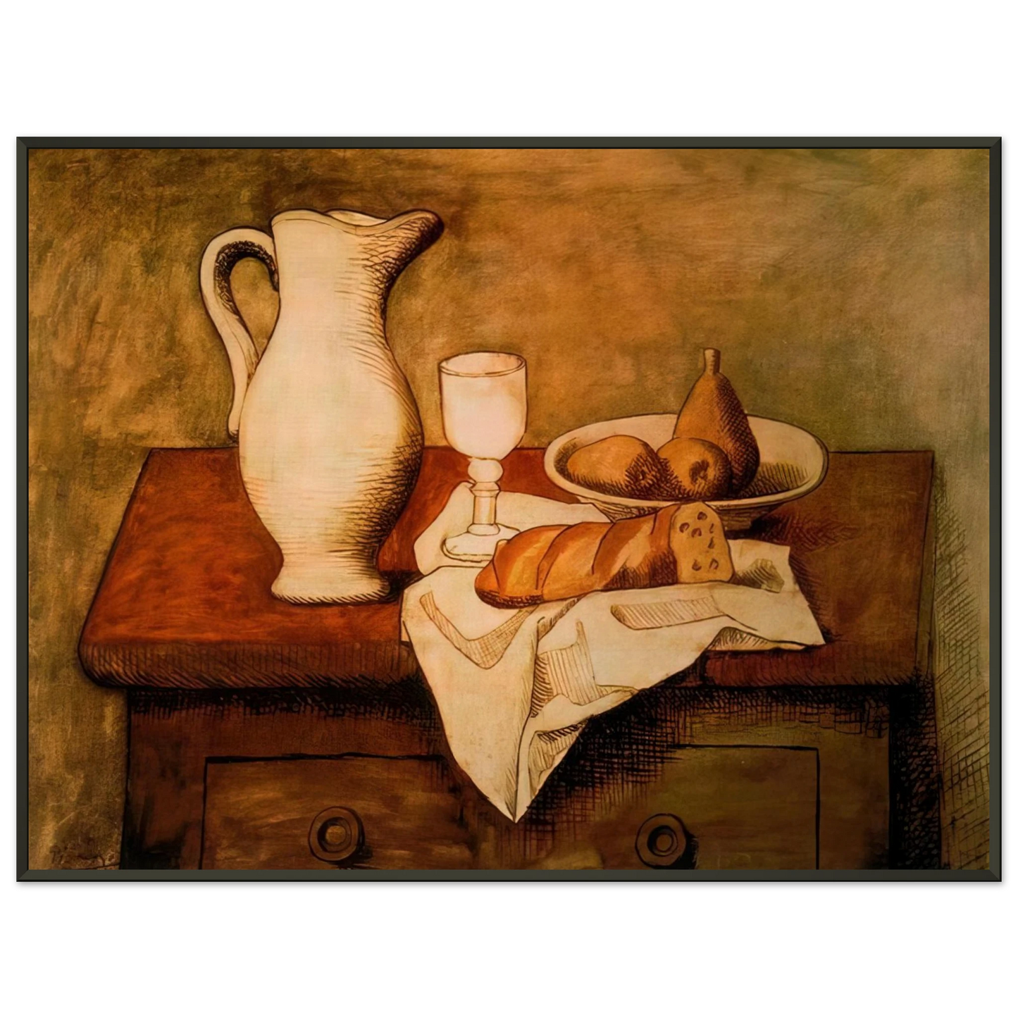 Pablo Picasso Still life with jug and bread 1921 Framed Art Print - Aluminum Frame - 40x50 cm / 16x20 inches