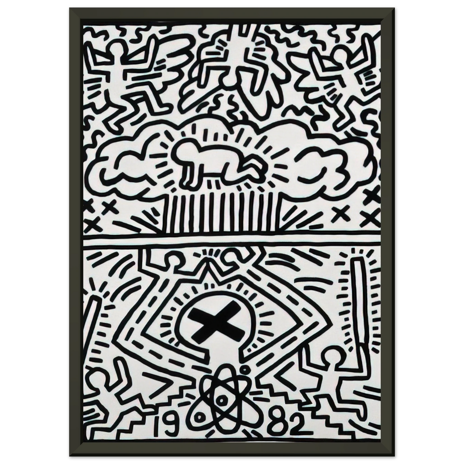 Keith Haring  ANTI NUCLEAR RALLY 1982 Framed Art Print  - Aluminum Frame - 40x50 cm / 16x20 inches