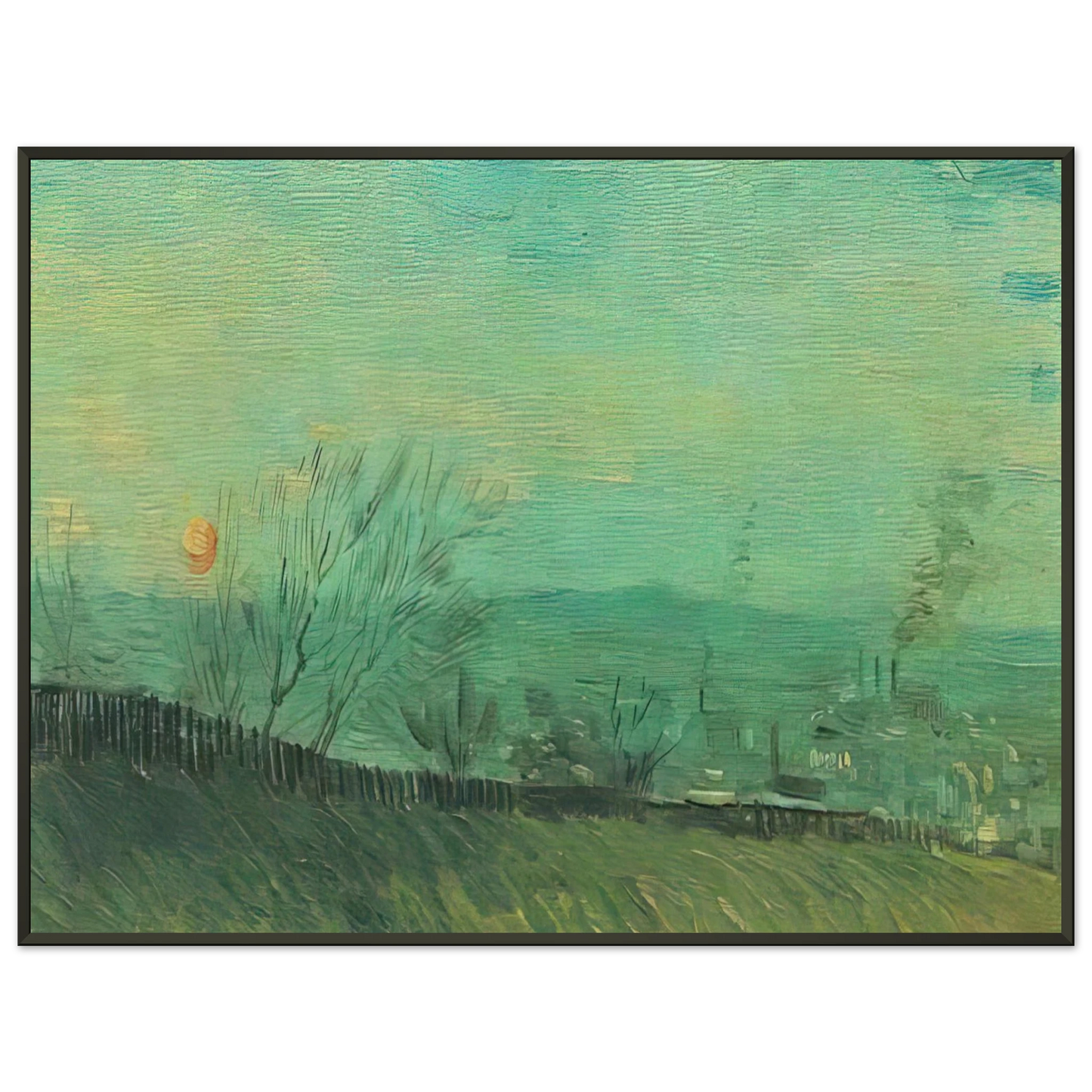 Vincent van Gogh  Factories Seen from a Hillside in Moonlight Framed Art Print  - Aluminum Frame - 70x100 cm / 28x40 inches