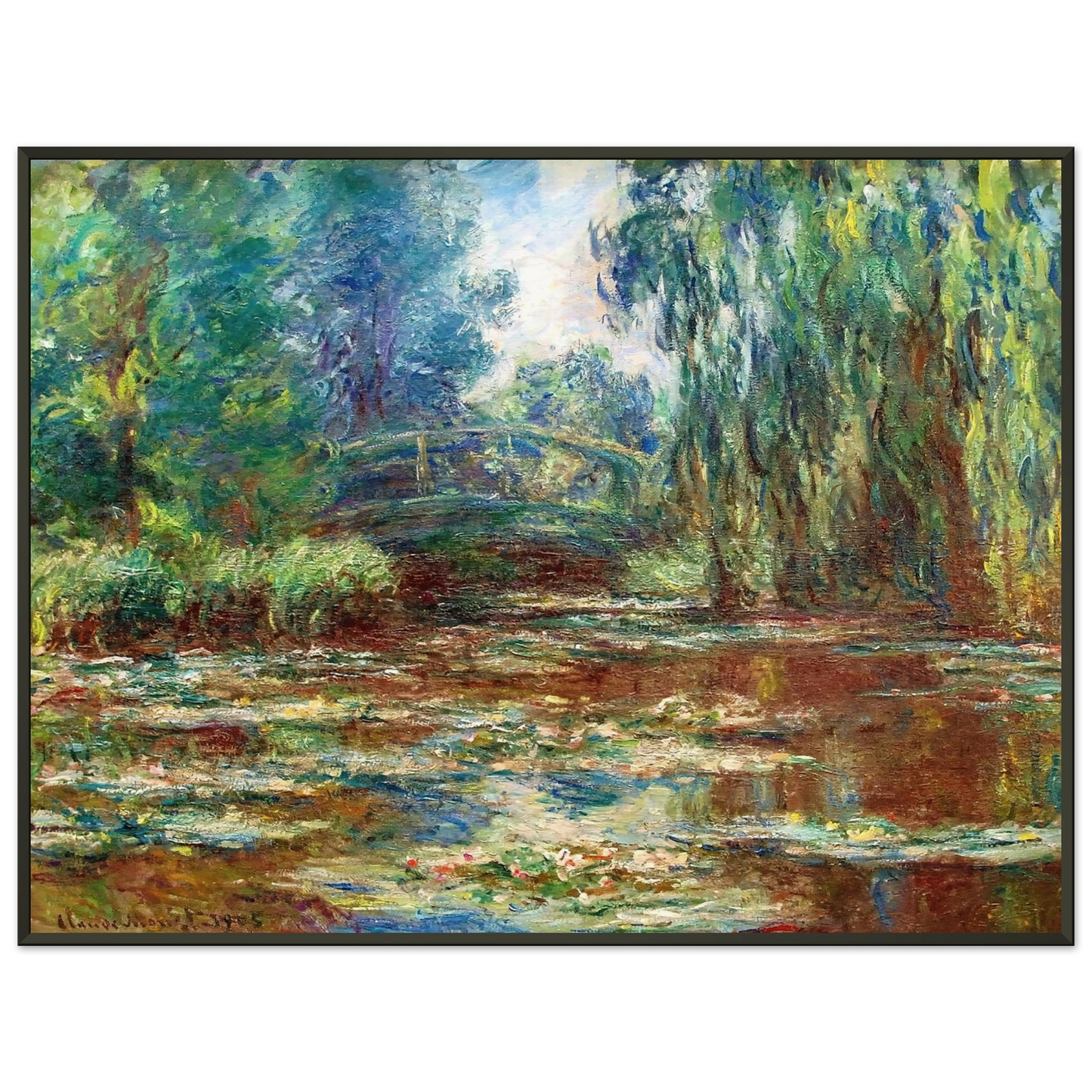 claude monet Water Lily Pond and Bridge Framed Art Print - Aluminum Frame - 40x50 cm / 16x20 inches