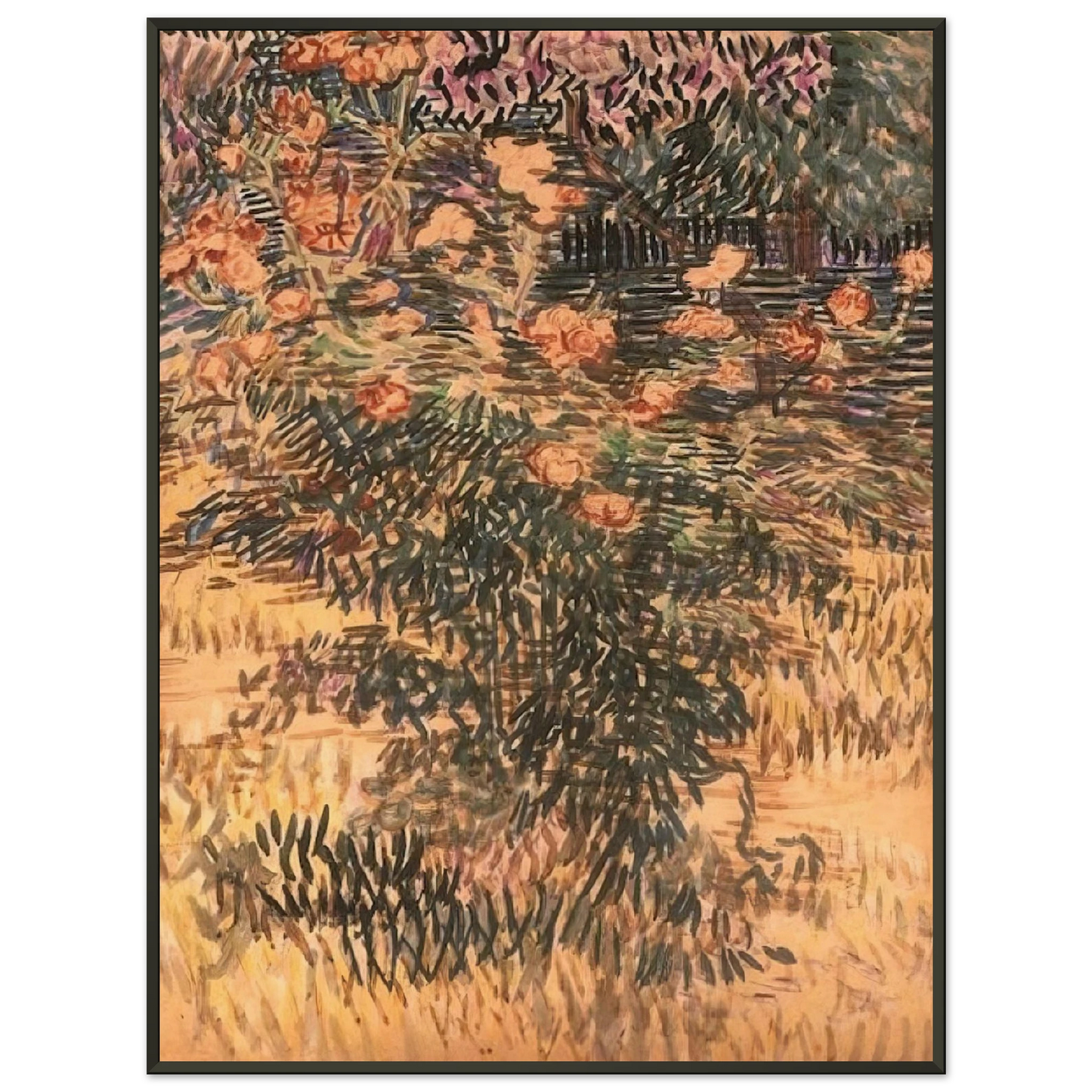 Vincent van Gogh  Oleanders the Hospital Garden at SaintRemy Framed Art Print  - Aluminum Frame - 40x50 cm / 16x20 inches