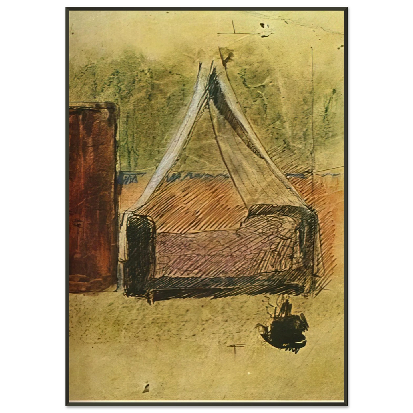 Pablo Picasso Bed with mosquito nets Framed Art Print - Aluminum Frame - 21x29.7 cm / 8x12"