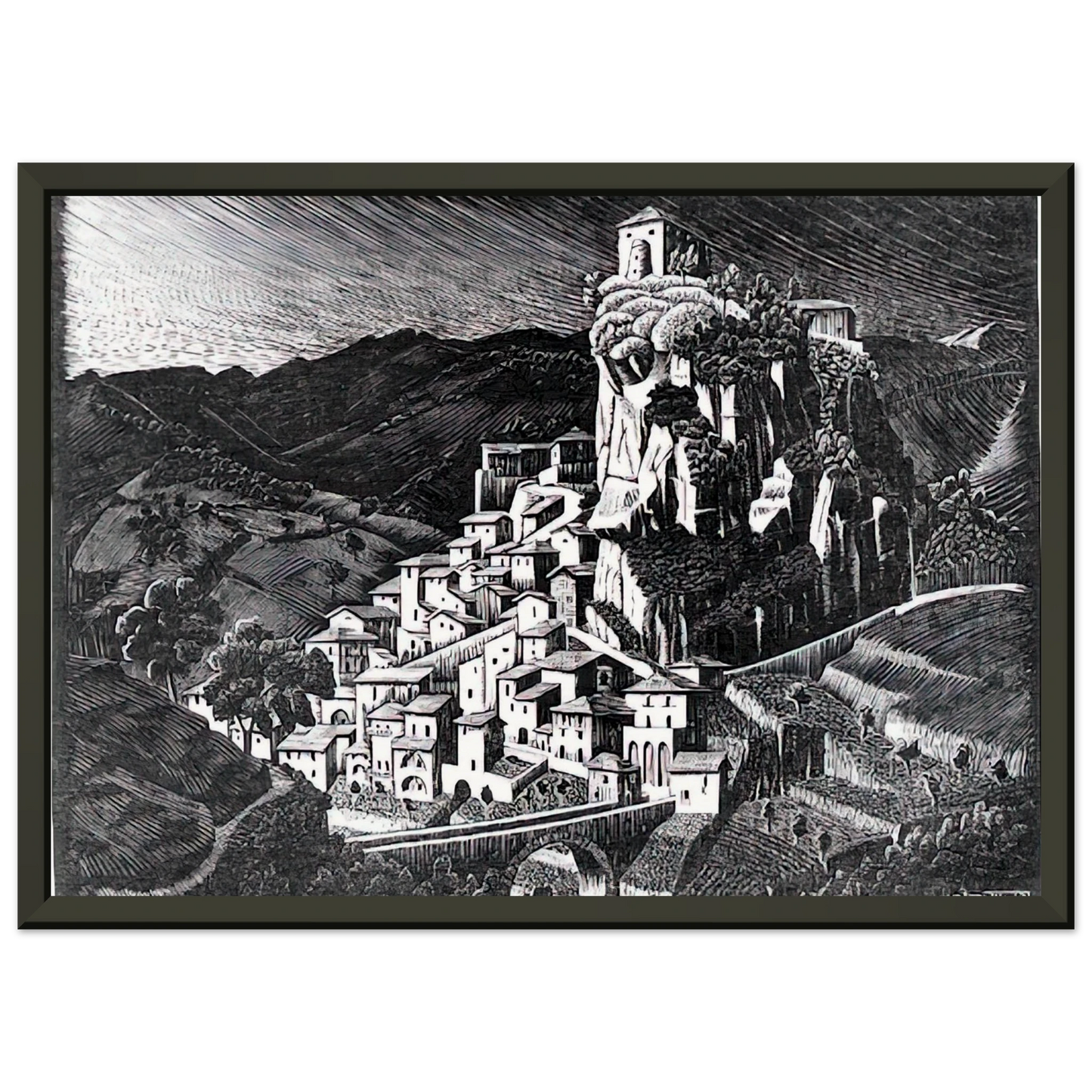 MC Escher  PALIZZI CALABRIA OCTOBER 1930 1930 Framed Art Print  - Aluminum Frame - 70x100 cm / 28x40 inches