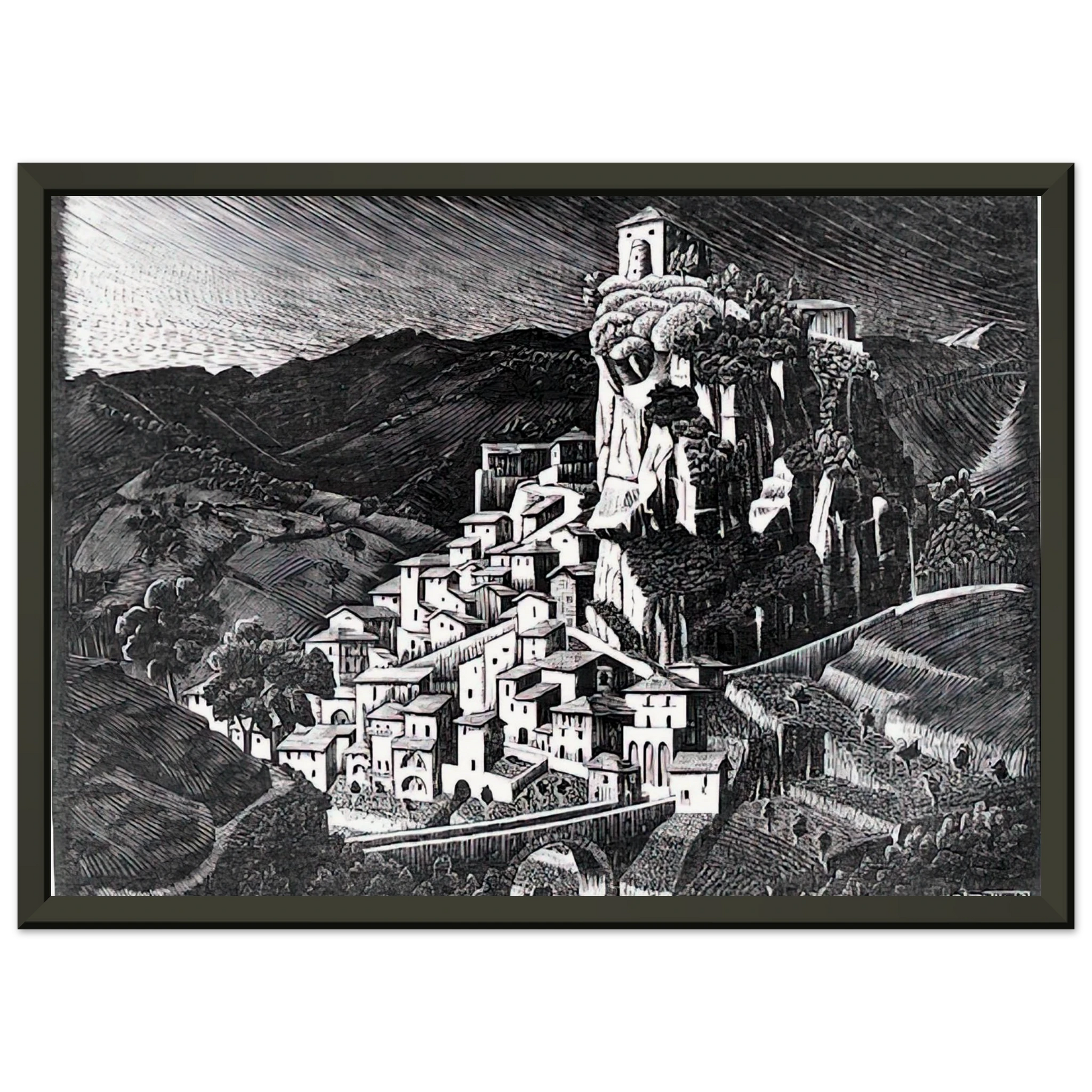 MC Escher  PALIZZI CALABRIA OCTOBER 1930 1930 Framed Art Print  - Aluminum Frame - 70x100 cm / 28x40 inches