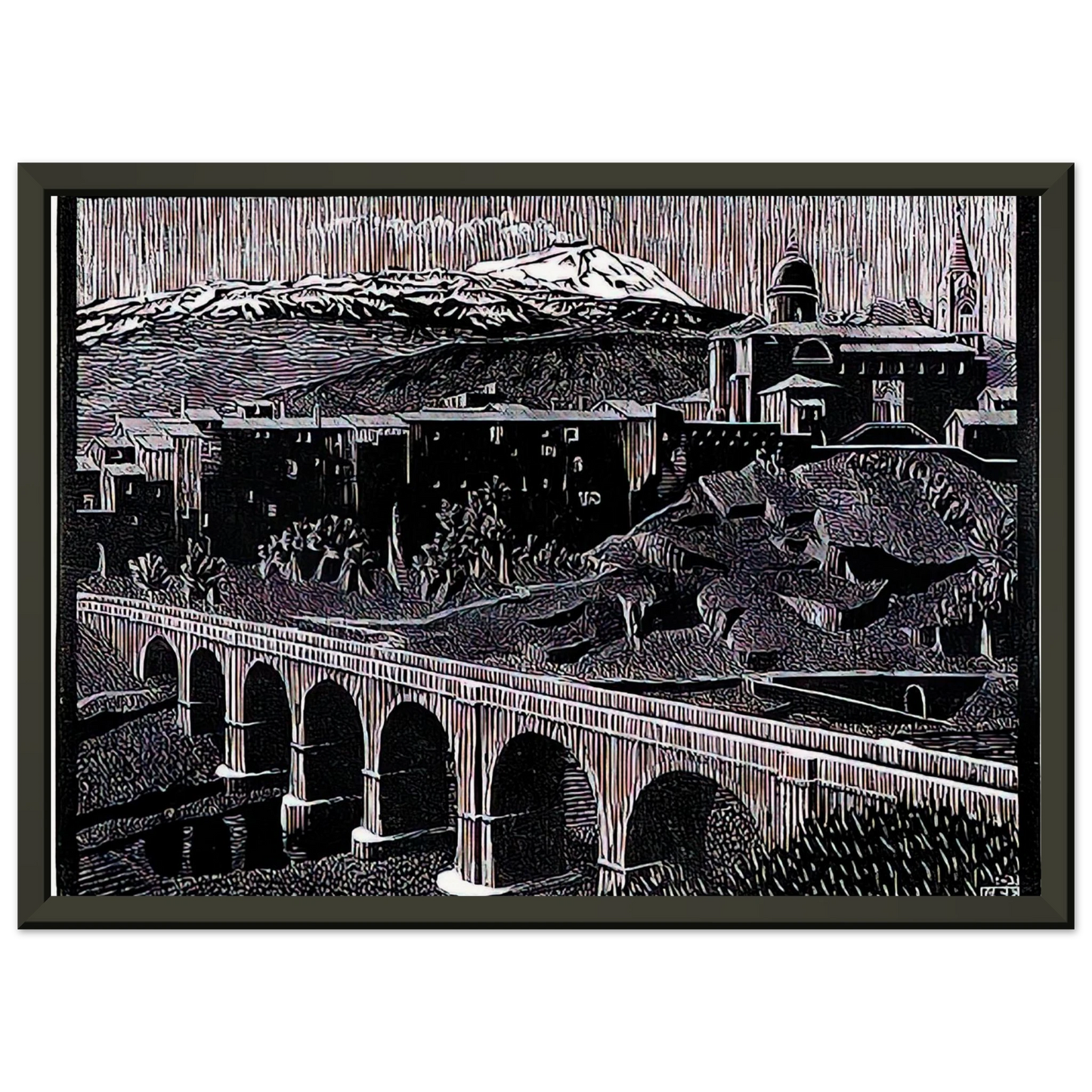 MC Escher  RANDAZZO AND MOUNT ETNA SICILY JANUARY 1933 1933 Framed Art Print  - Aluminum Frame - 40x50 cm / 16x20 inches