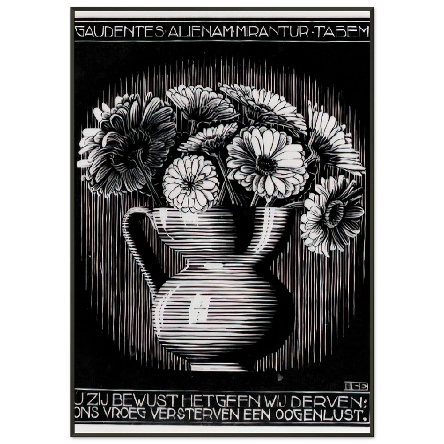 MC Escher  EMBLEMATA VASE Framed Art Print  - Aluminum Frame - 21x29.7 cm / 8x12"